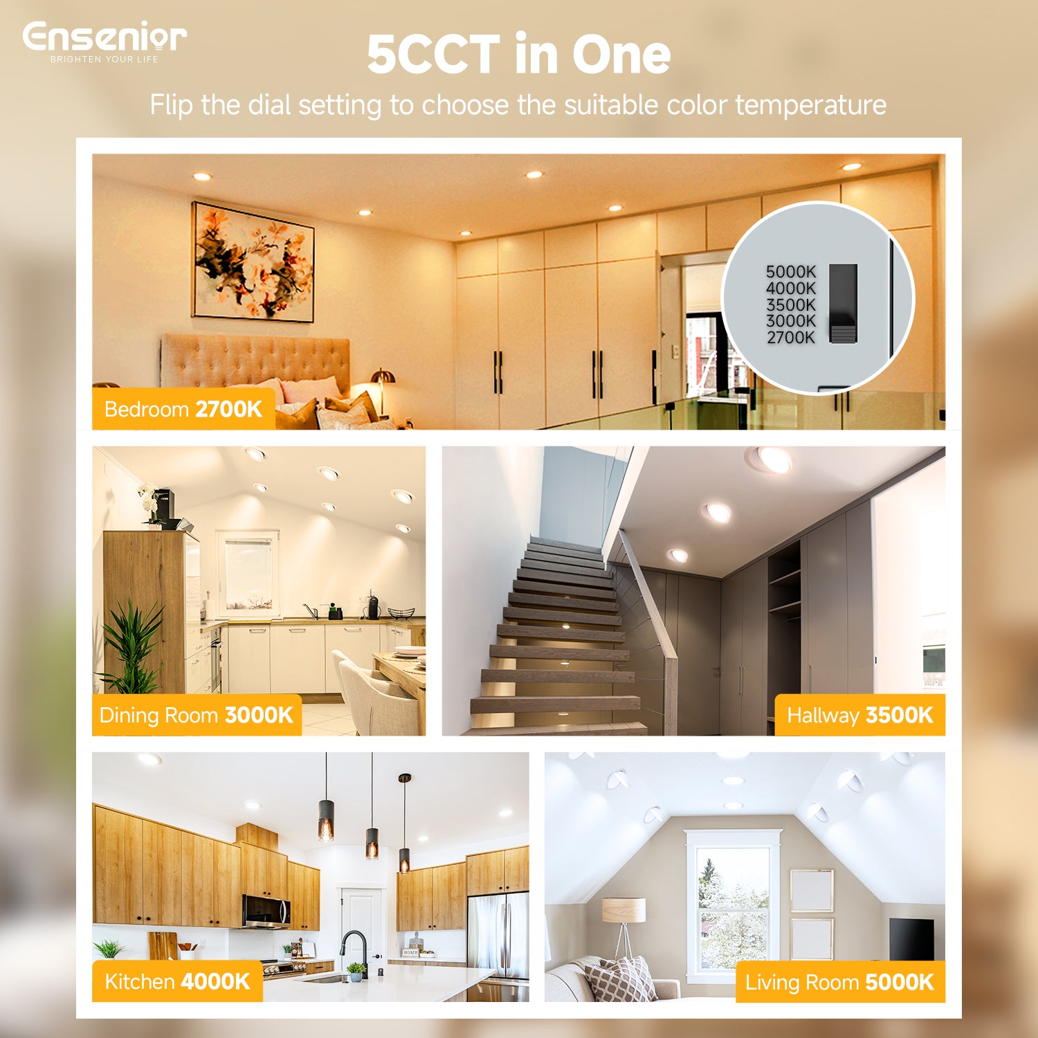 Ensenior  6/4 inch 5CCT LED Eyeball Recessed Lighting