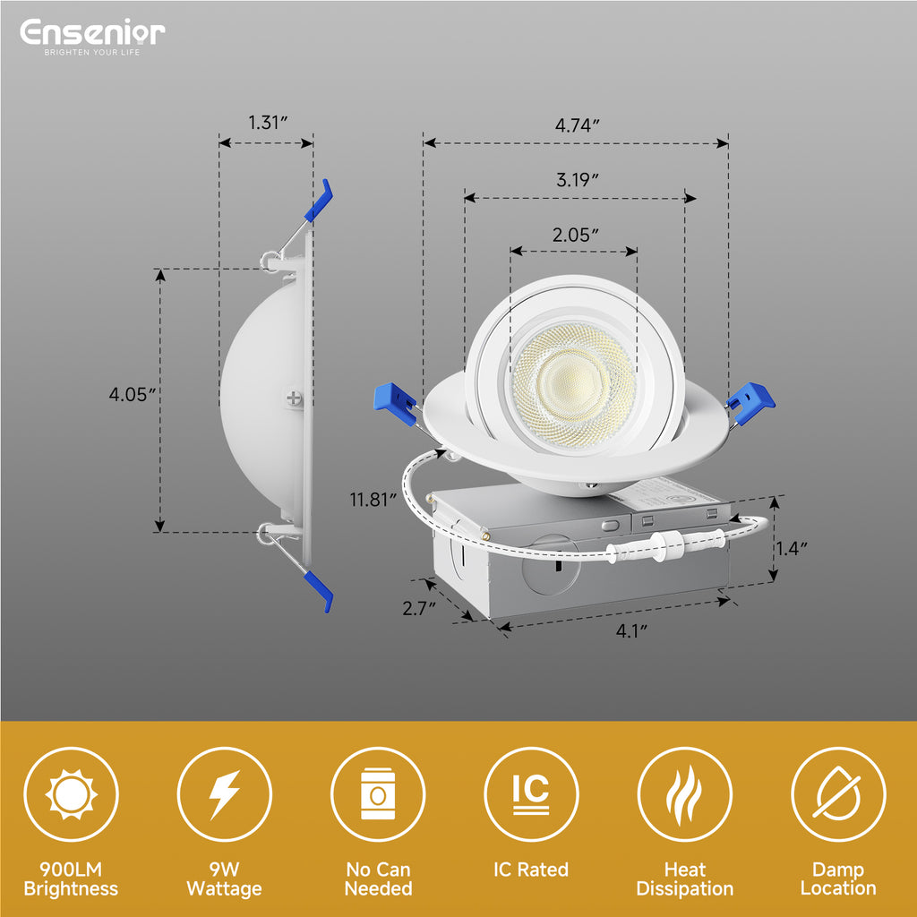 Ensenior  6/4 inch 5CCT LED Eyeball Recessed Lighting