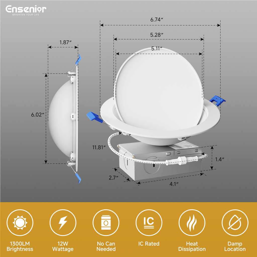 Ensenior  6/4 inch 5CCT LED Eyeball Recessed Lighting