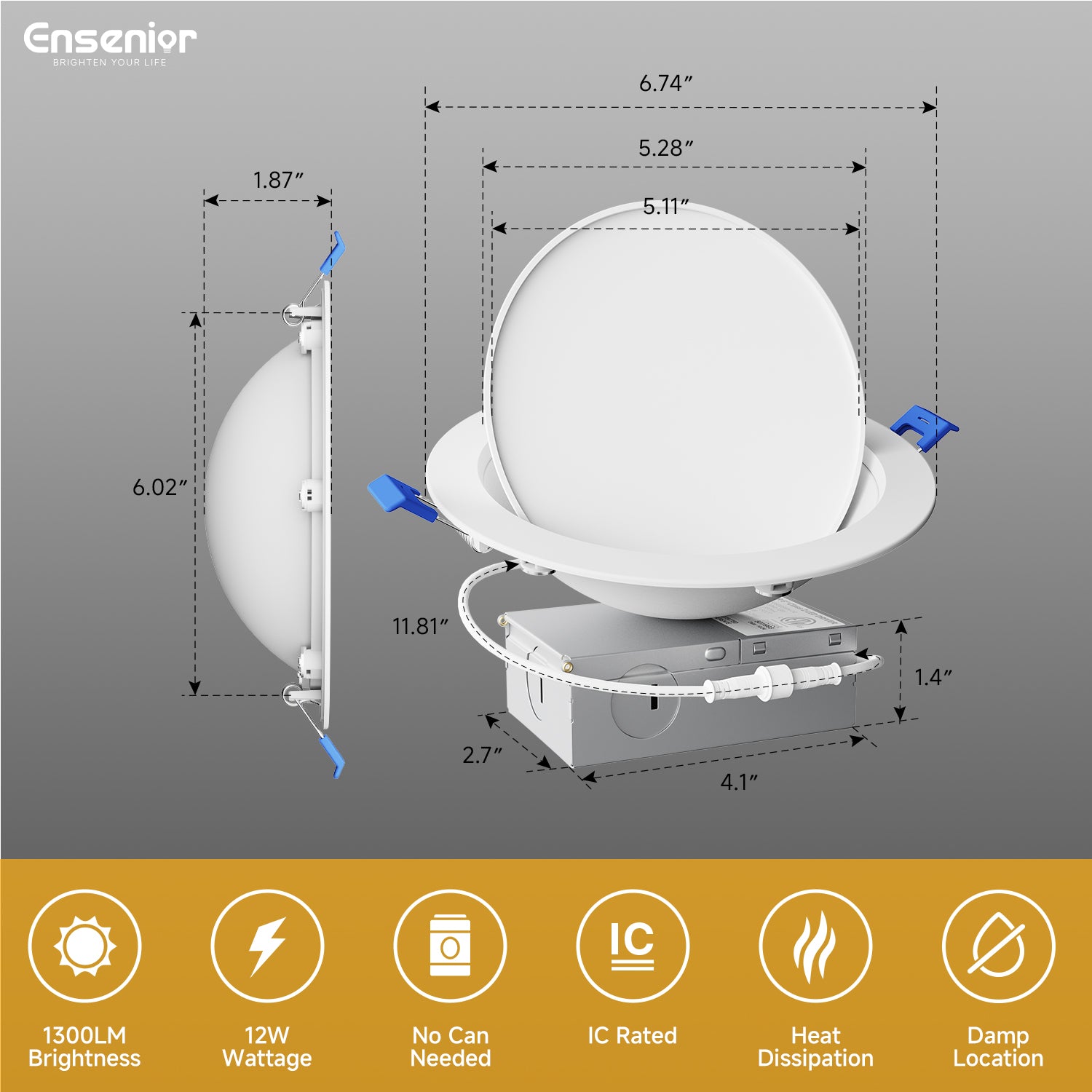 Ensenior  6/4 inch 5CCT LED Eyeball Recessed Lighting