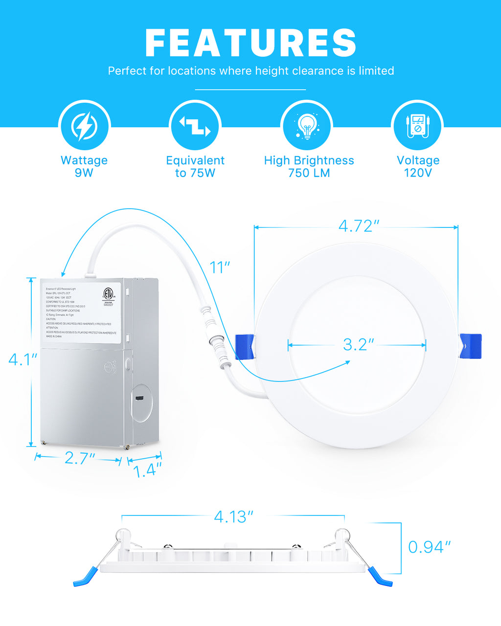 Ensenior 6000K LED Recessed Ceiling Light