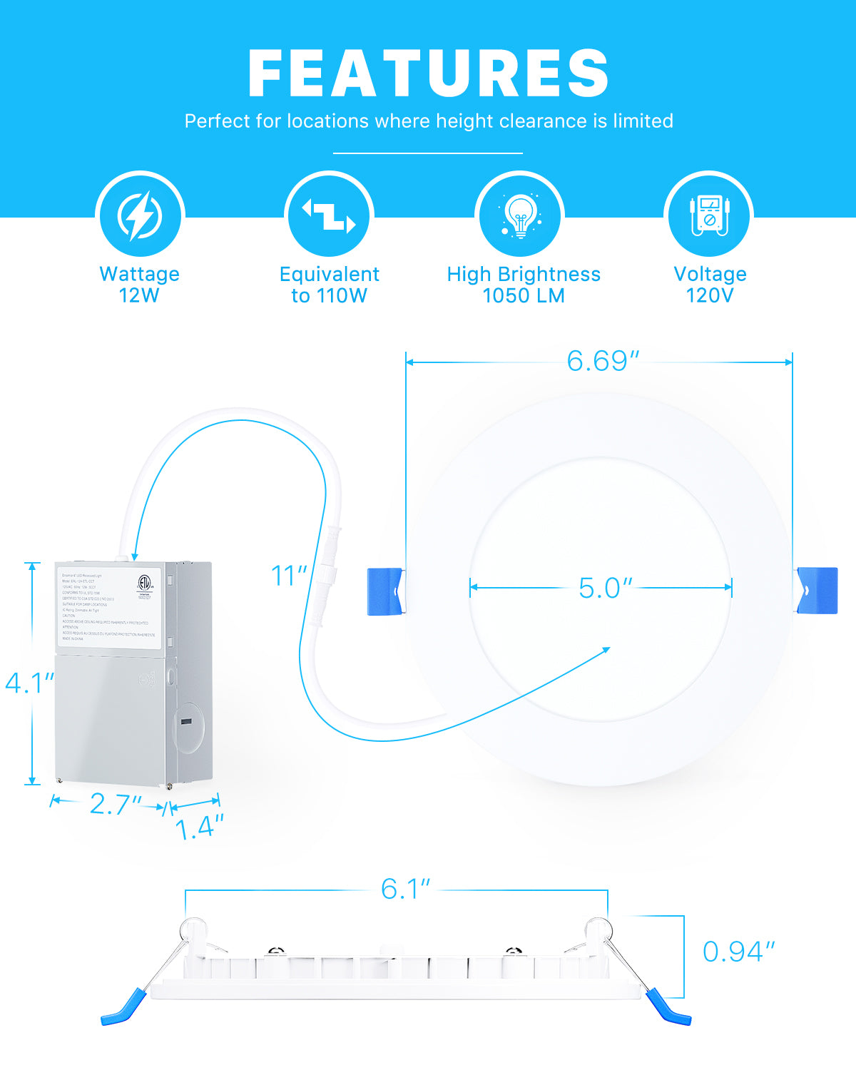 Ensenior 6000K LED Recessed Ceiling Light