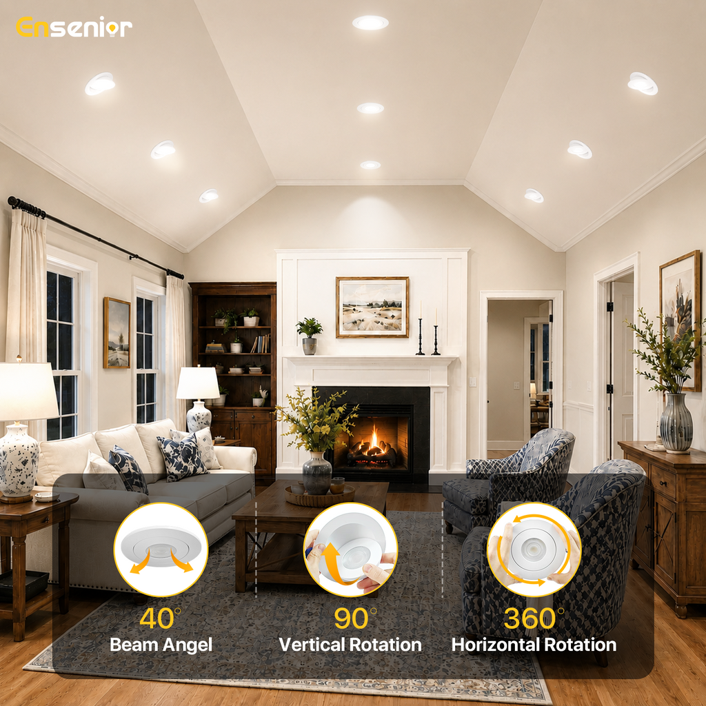 Ensenior 4 Inch Gimbal LED Recessed Light, 5CCT, 9W, 900LM