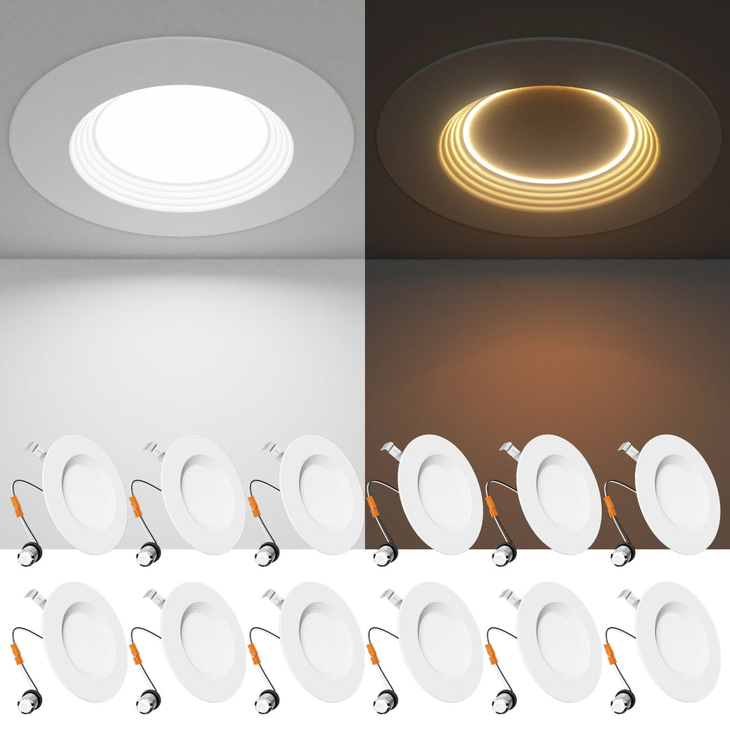 Ensenior 5/6 Inch 5CCT LED Can Lights with Night Light 4/6/12/24 Pack, Retrofit Led Recessed Lighting, Baffle Trim, Dimmable, 9W=110W, 1000LM