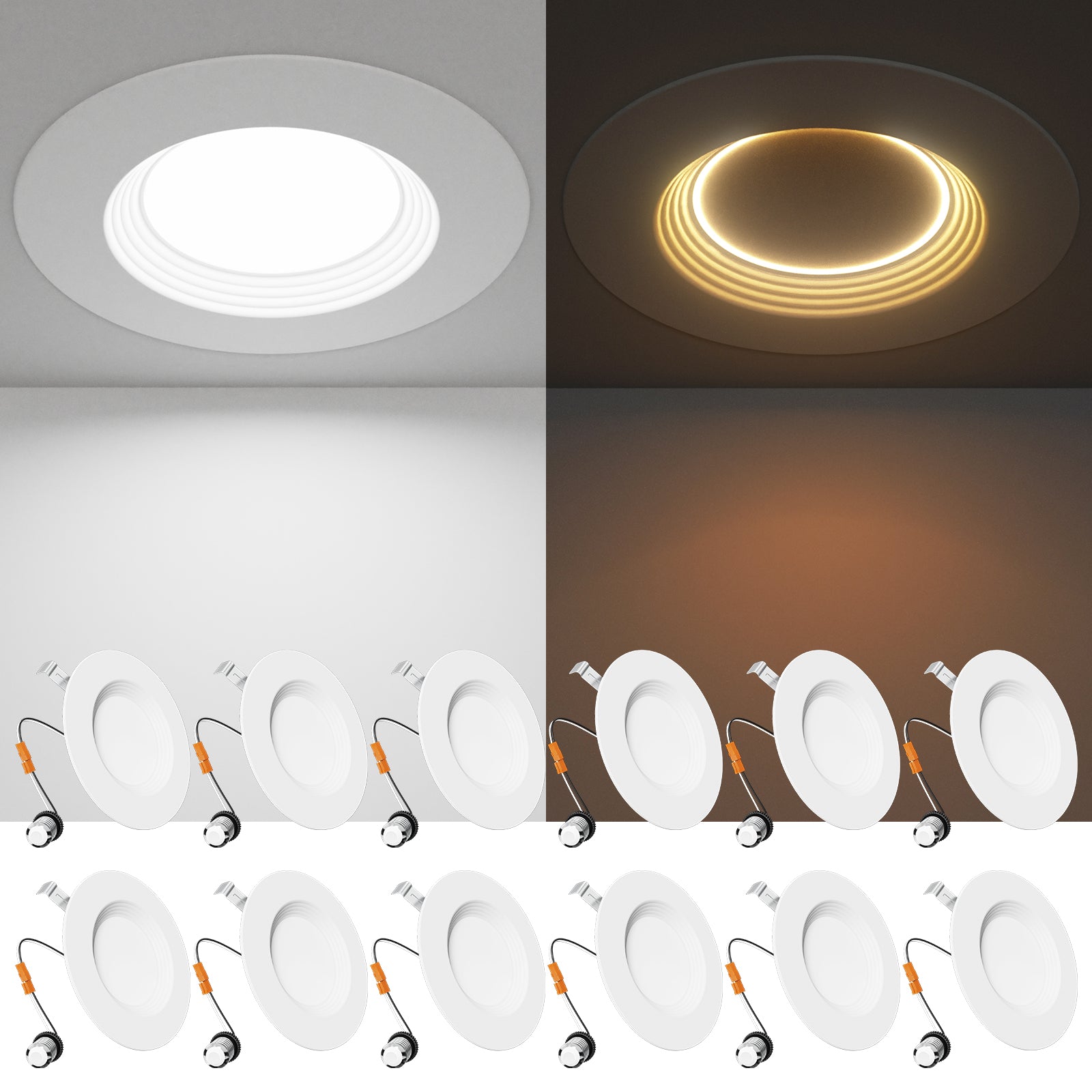 Ensenior 5/6 Inch 5CCT LED Can Lights with Night Light 4/6/12/24 Pack, Retrofit Led Recessed Lighting, Baffle Trim, Dimmable, 9W=110W, 1000LM