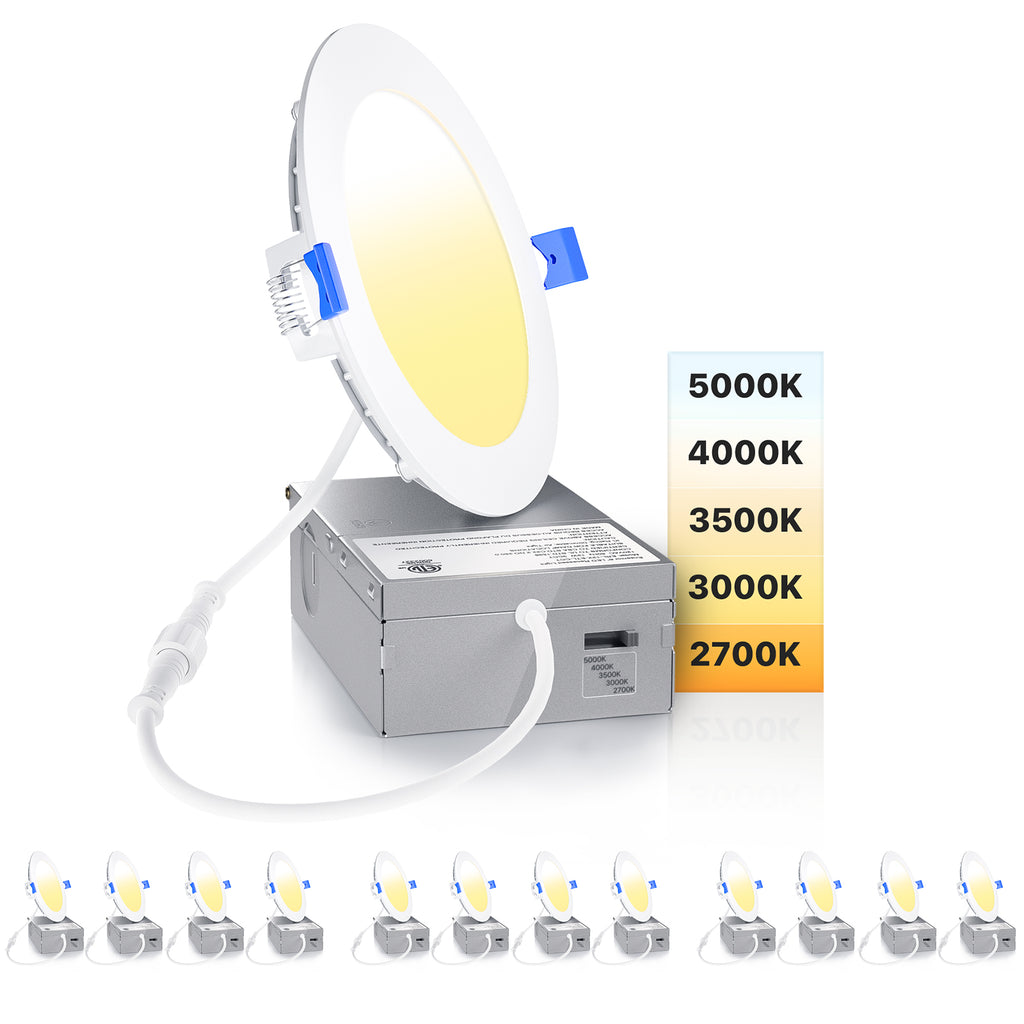 Ensenior 6/12/24/36 Pack 4-Inch LED Recessed Ceiling Light, Dimmable, 2700K-5000K 5CCT, High Brightness Dimmable Canless Wafer Downlight - ETL&FCC&IC