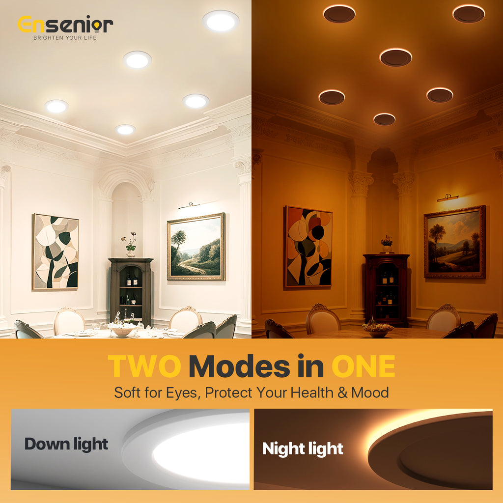 Ensenior 6/4 Inch LED Recessed Ceiling Light with Night Light