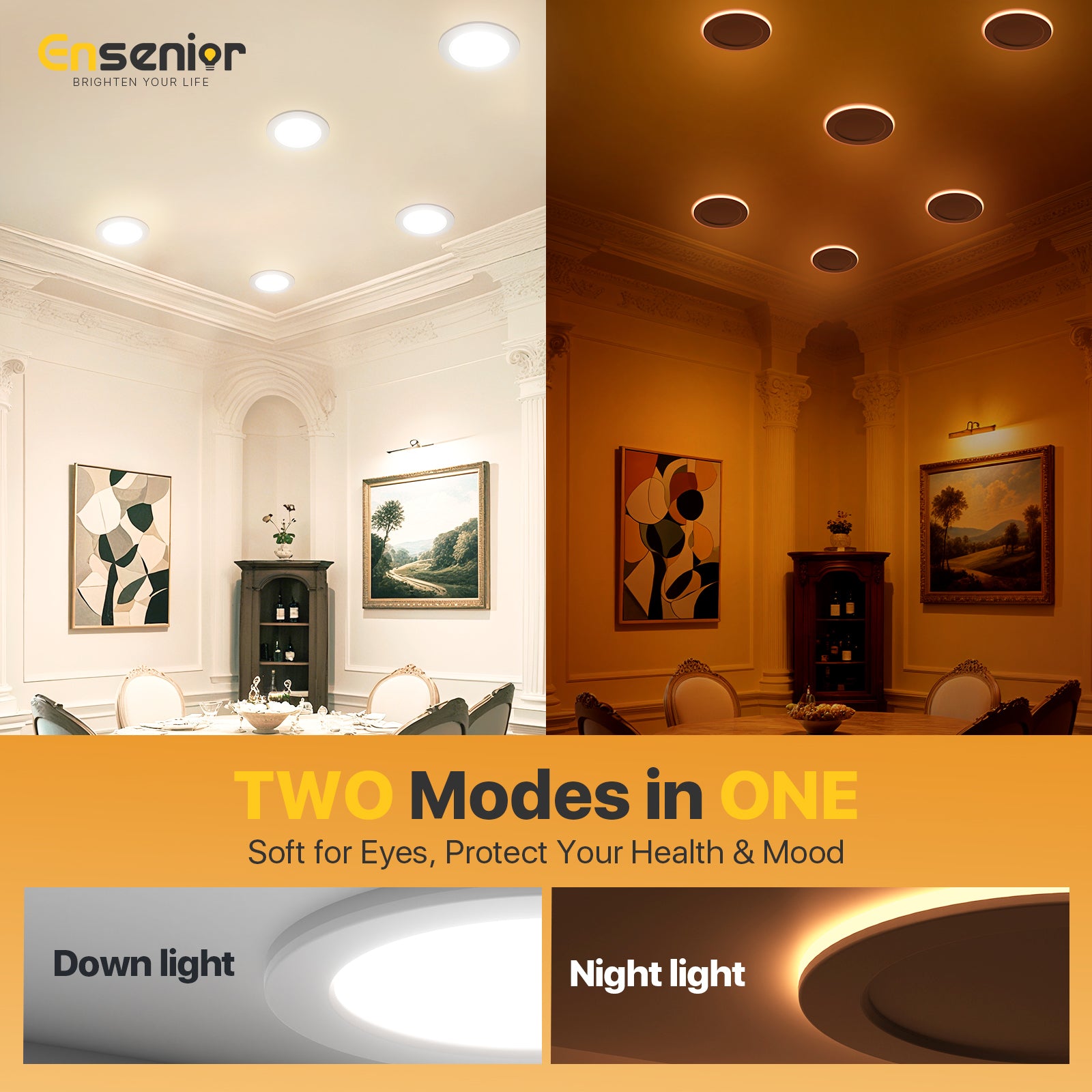 Ensenior 6/4 Inch LED Recessed Ceiling Light with Night Light