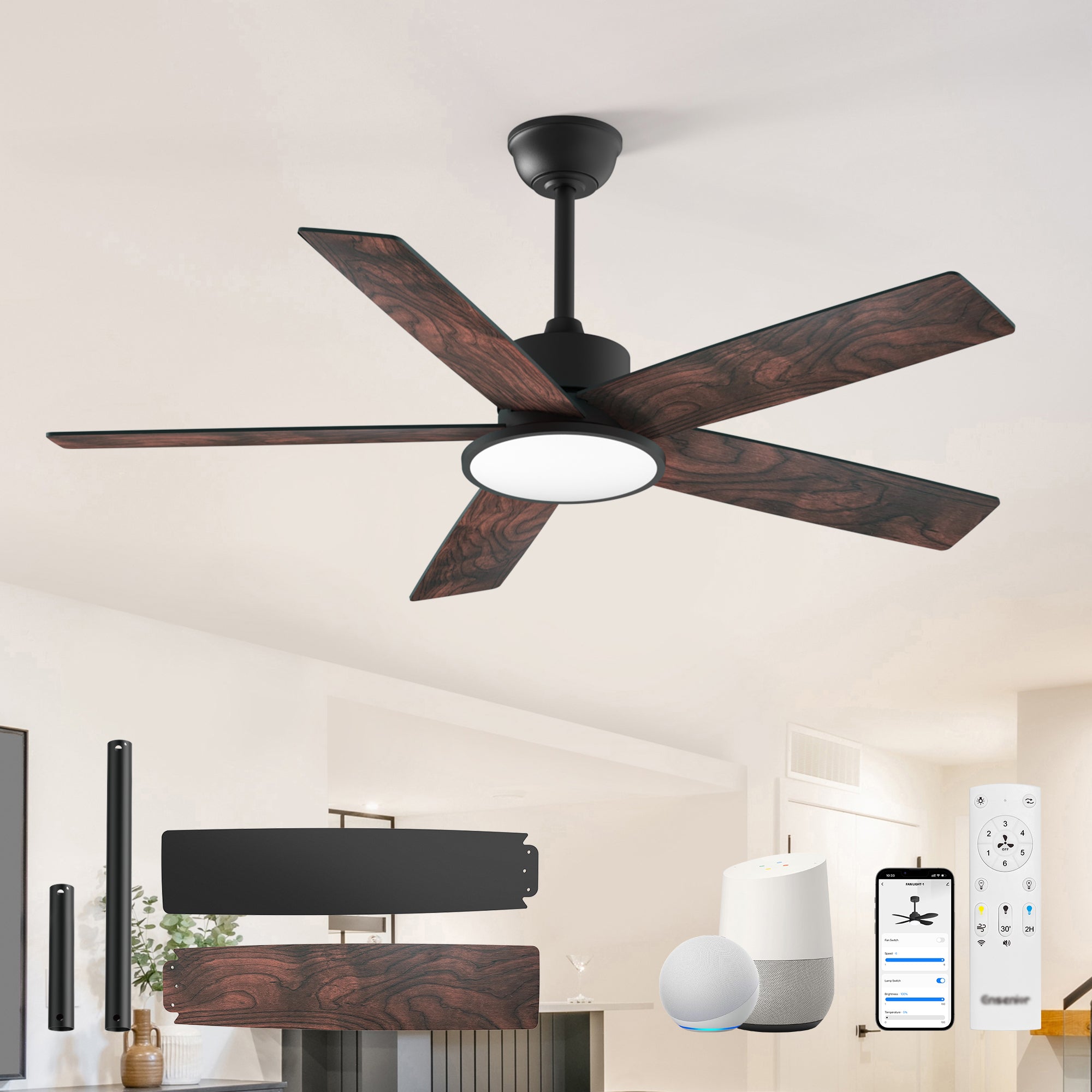 Ensenior Smart 52" Ceiling Fan with Light