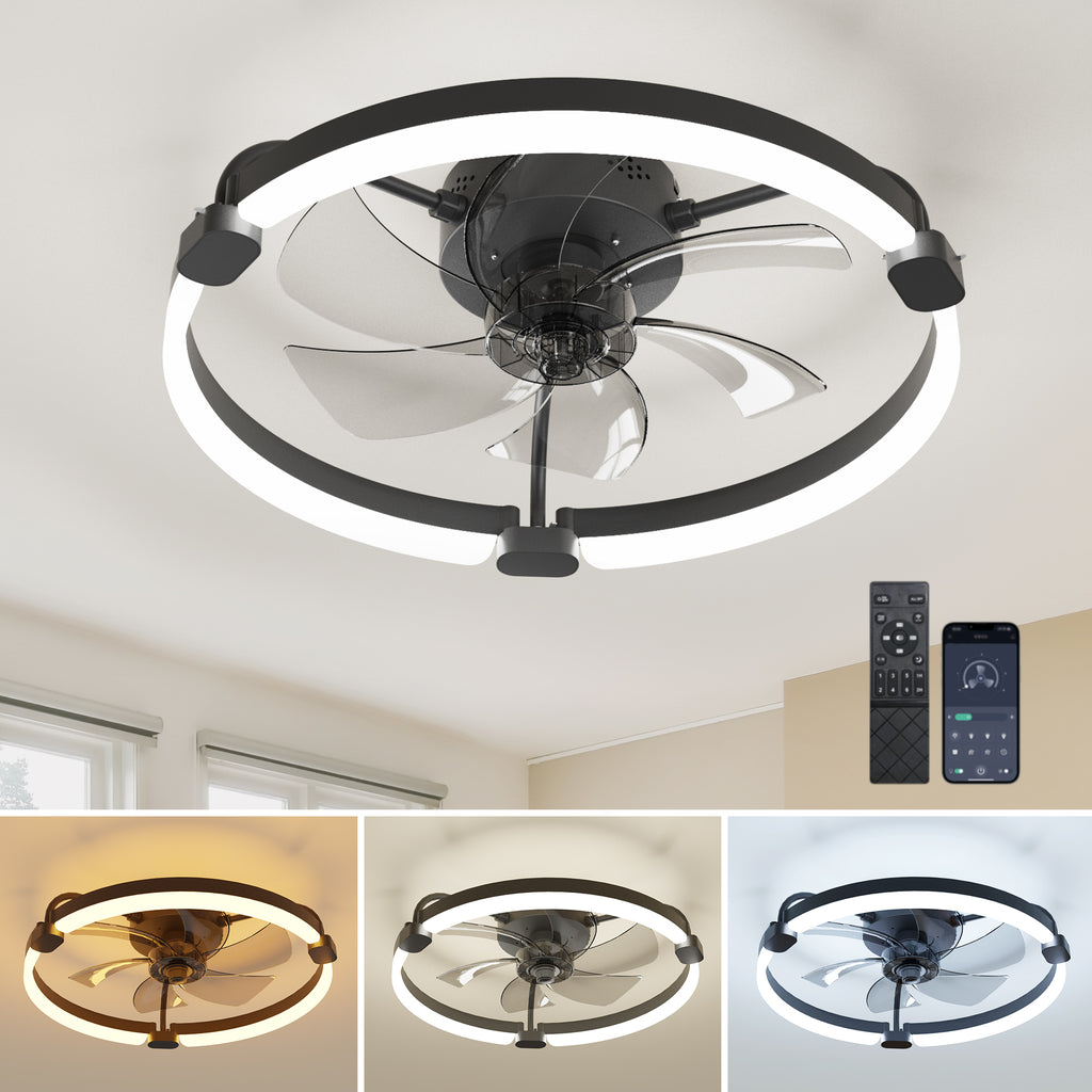 Ensenior 20'' Low Profile Ceiling Fans with Lights and Remote