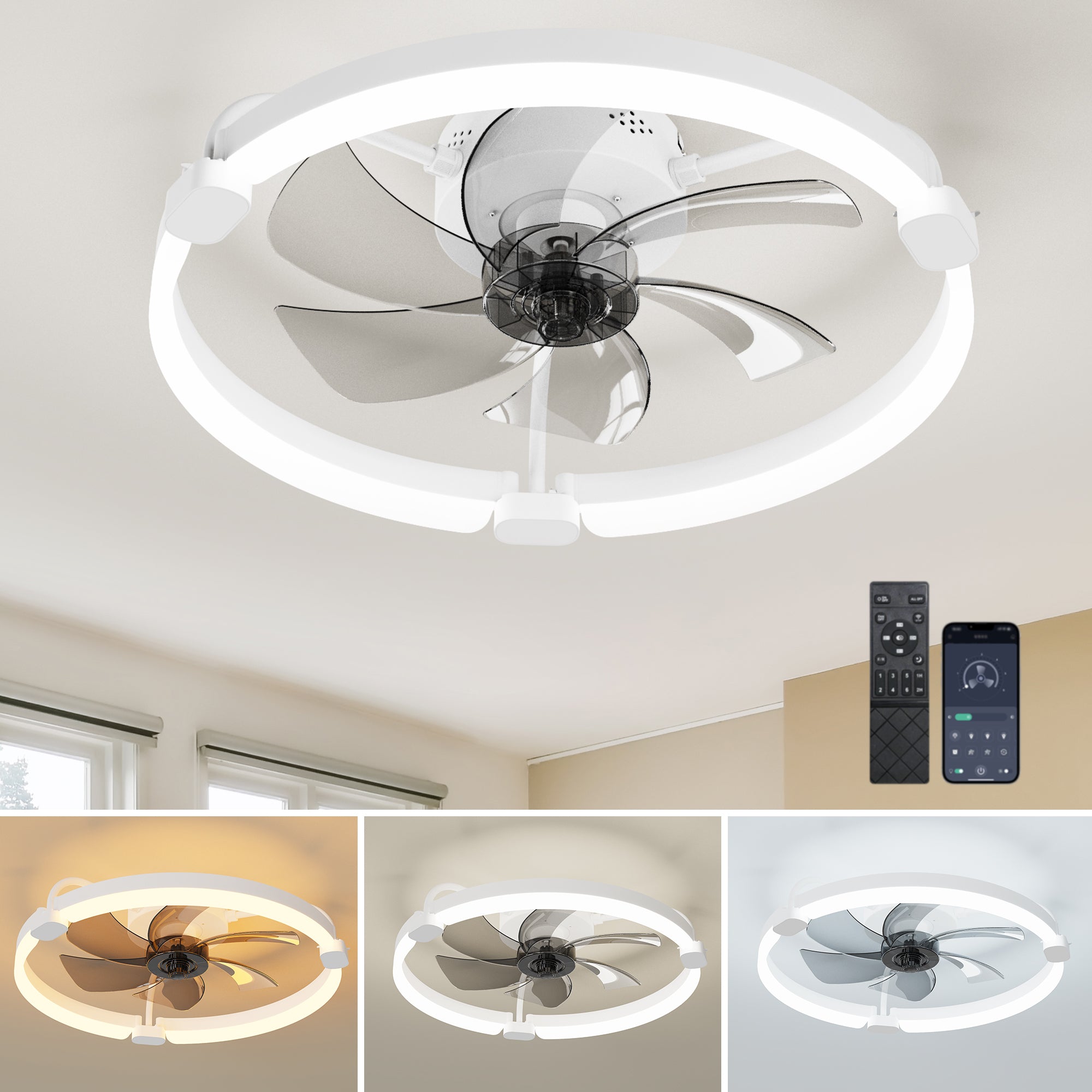 Ensenior 20'' Low Profile Ceiling Fans with Lights and Remote