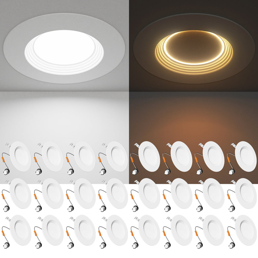 Ensenior 5/6 Inch 5CCT LED Can Lights with Night Light 4/6/12/24 Pack, Retrofit Led Recessed Lighting, Baffle Trim, Dimmable, 9W=110W, 1000LM