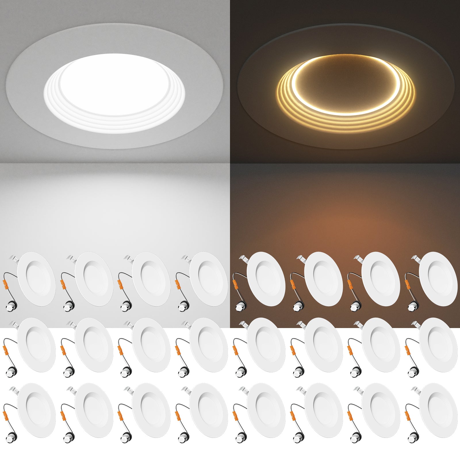 Ensenior 5/6 Inch 5CCT LED Can Lights with Night Light 4/6/12/24 Pack, Retrofit Led Recessed Lighting, Baffle Trim, Dimmable, 9W=110W, 1000LM