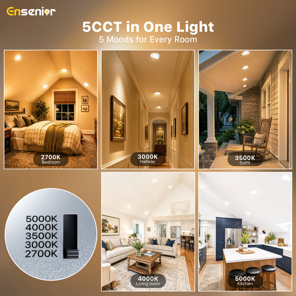 Ensenior 4 Inch Gimbal LED Recessed Light, 5CCT, 9W, 900LM