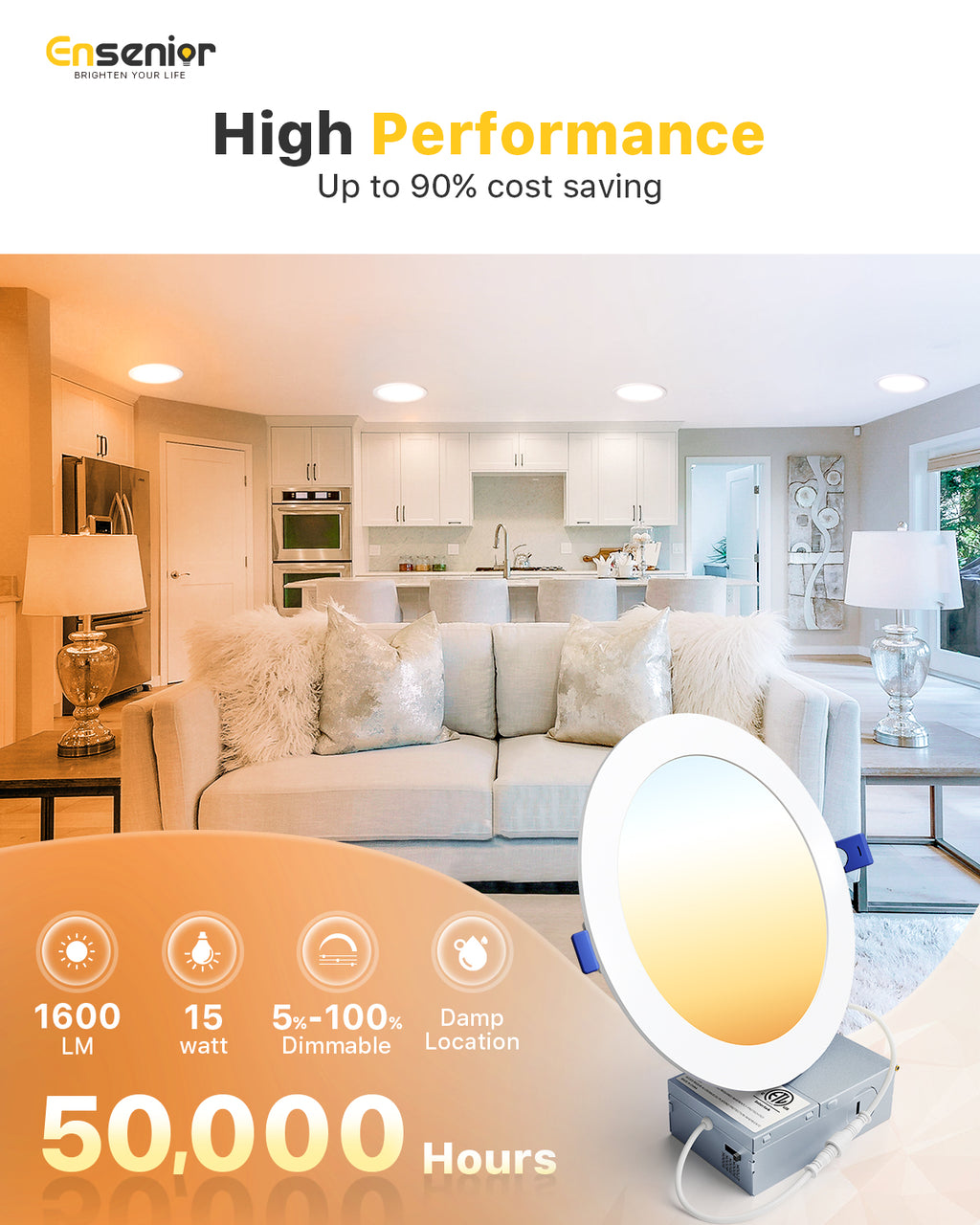 Ensenior 7 Inch 5CCT Led Recessed Ceiling Light