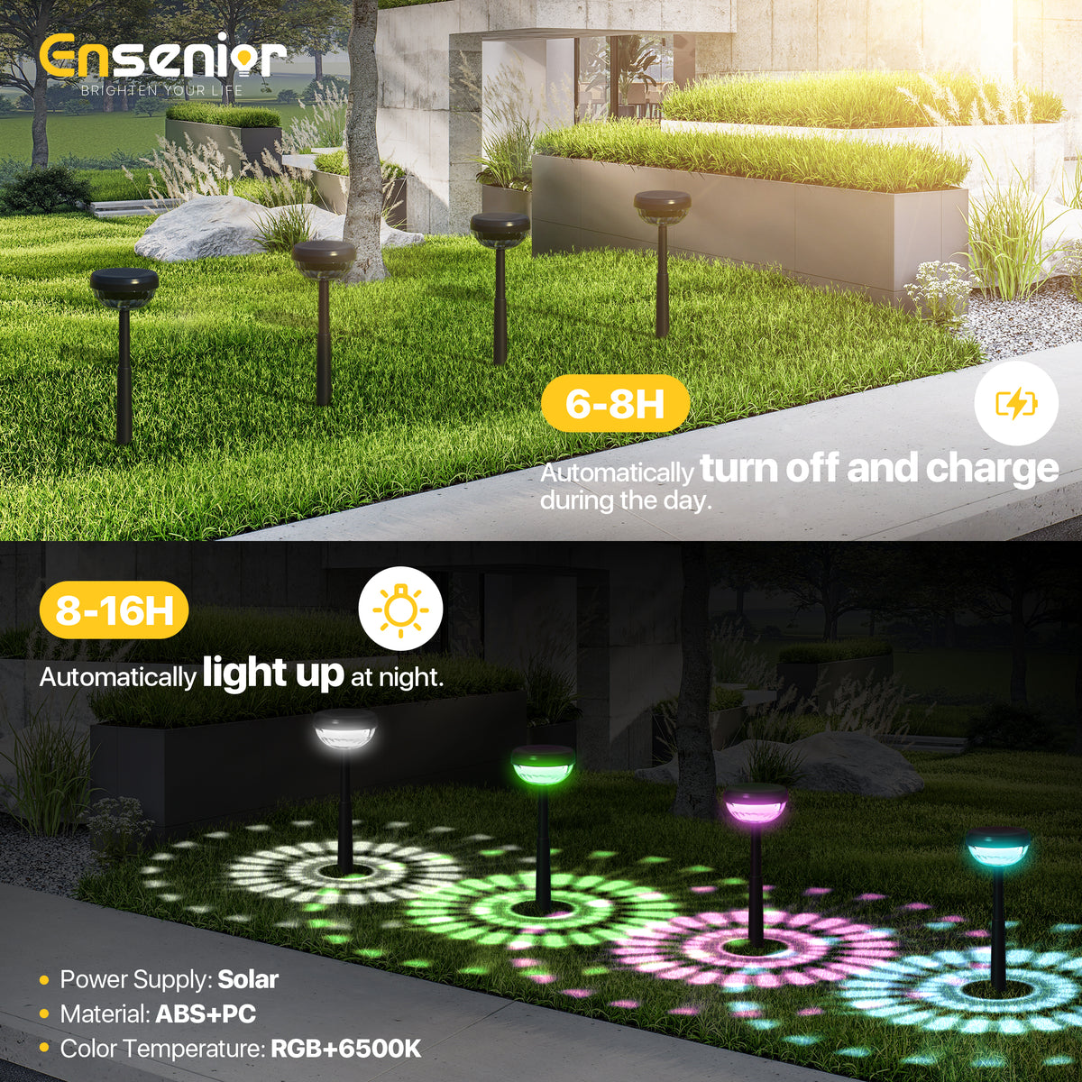 Solar Lights Outdoor, 6500K & RGB LED Solar Garden Lights