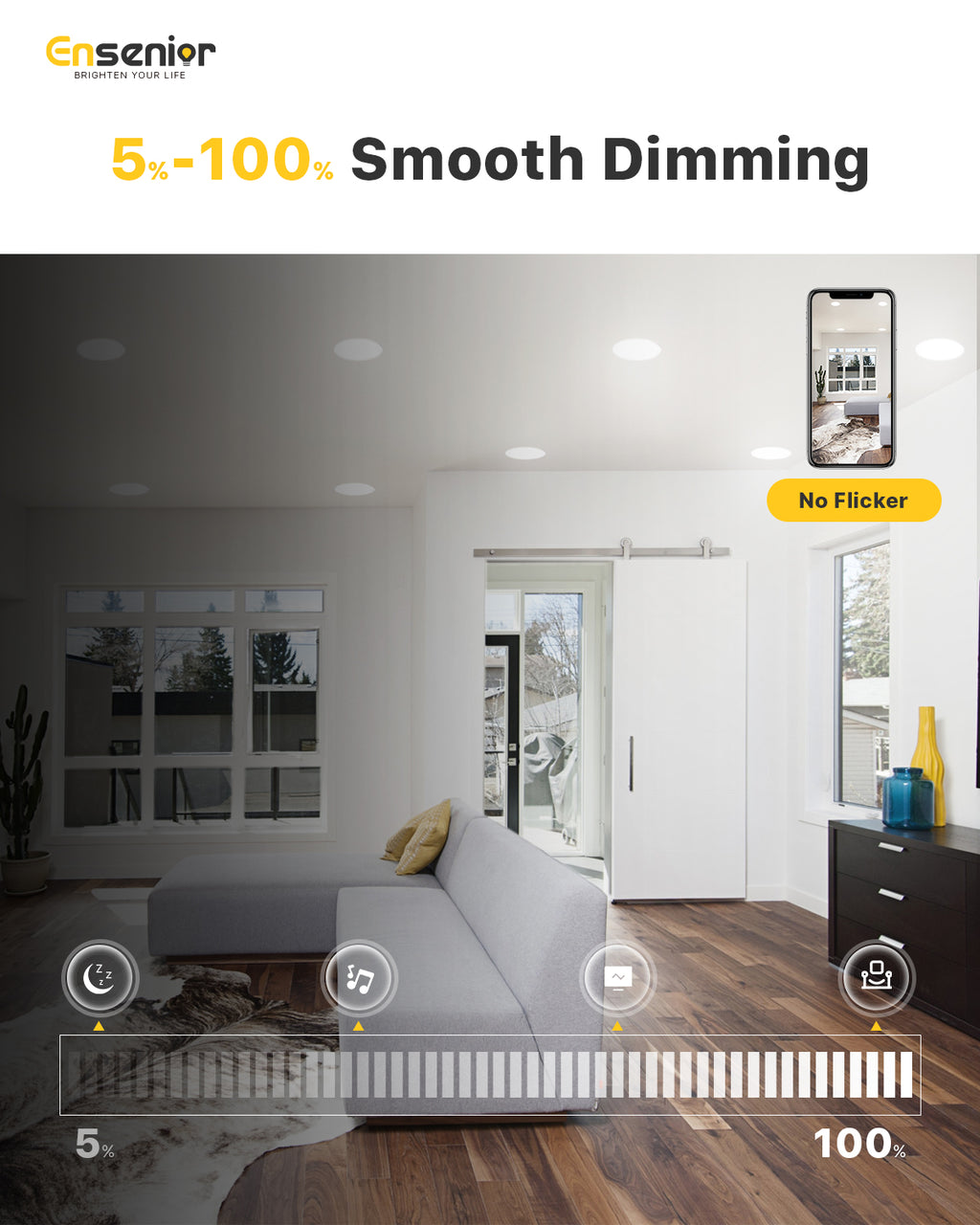 Ensenior 6/12/24/36 Pack 4-Inch LED Recessed Ceiling Light, Dimmable, 2700K-5000K 5CCT, High Brightness Dimmable Canless Wafer Downlight - ETL&FCC&IC