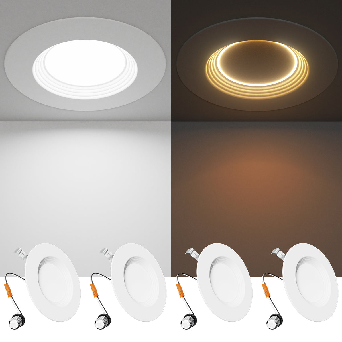 Ensenior 5/6 Inch 5CCT LED Can Lights with Night Light 4/6/12/24 Pack, Retrofit Led Recessed Lighting, Baffle Trim, Dimmable, 9W=110W, 1000LM