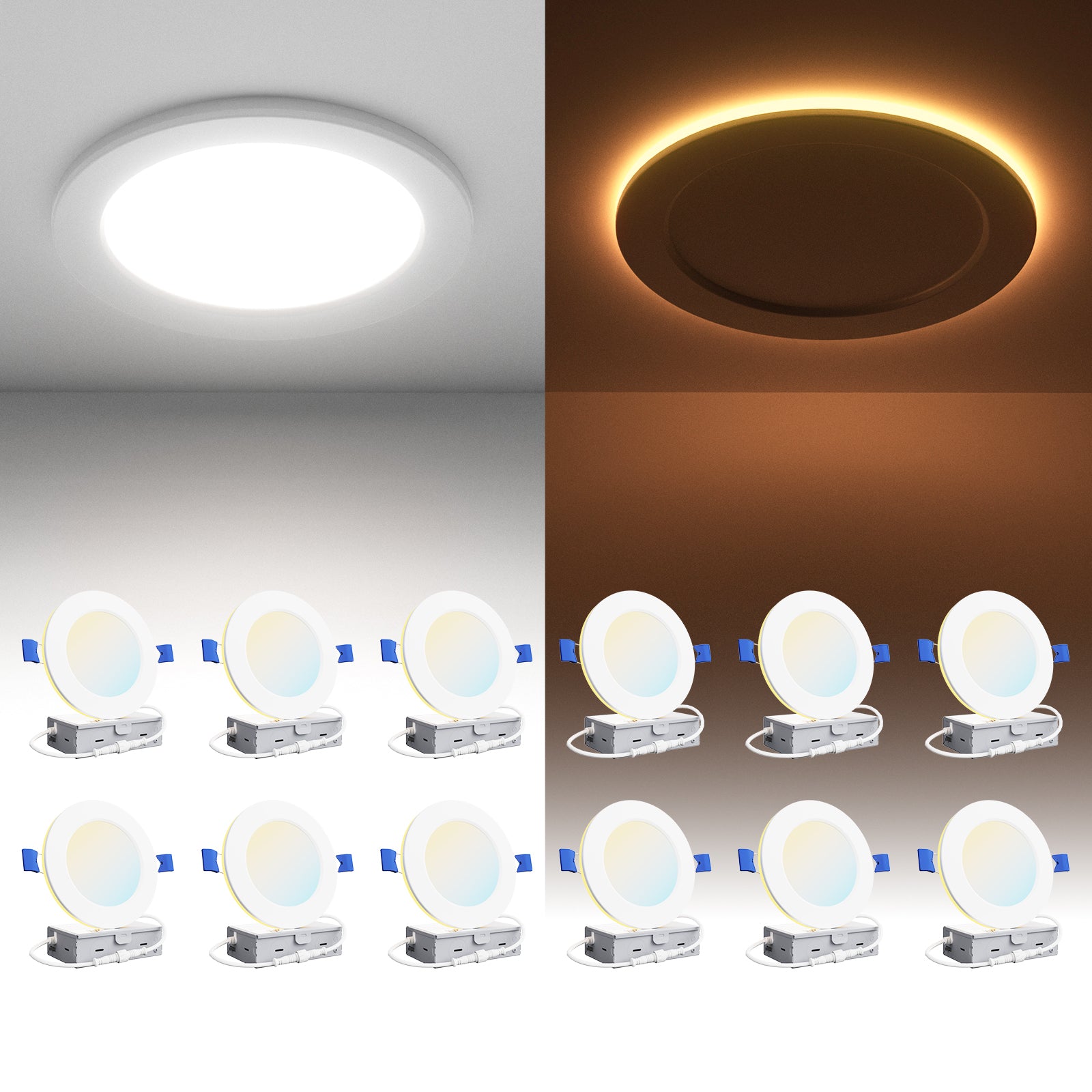 Ensenior 6/4 Inch LED Recessed Ceiling Light with Night Light