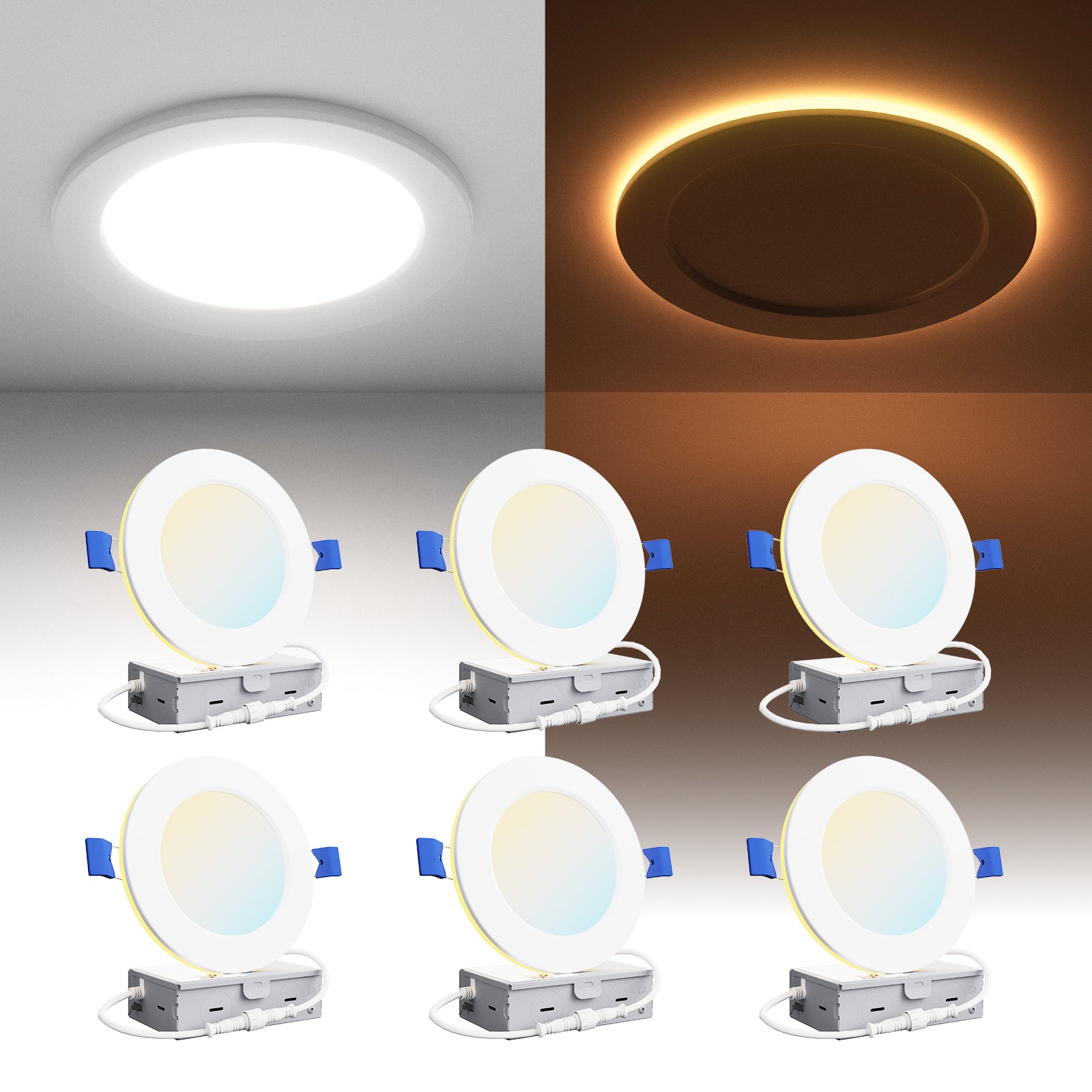 Ensenior 6/4 Inch LED Recessed Ceiling Light with Night Light