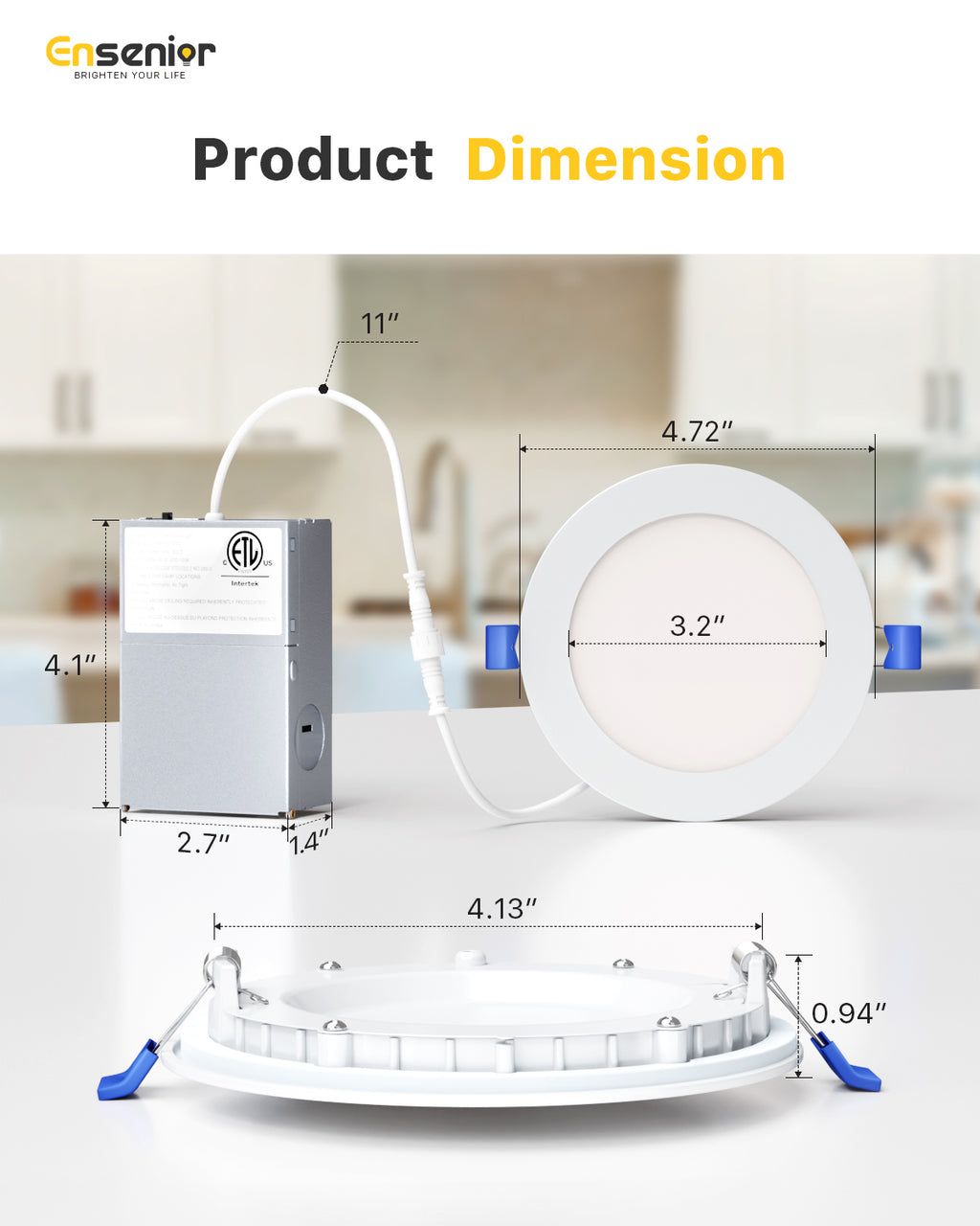 Ensenior 6/12/24/36 Pack 4-Inch LED Recessed Ceiling Light, Dimmable, 2700K-5000K 5CCT, High Brightness Dimmable Canless Wafer Downlight - ETL&FCC&IC