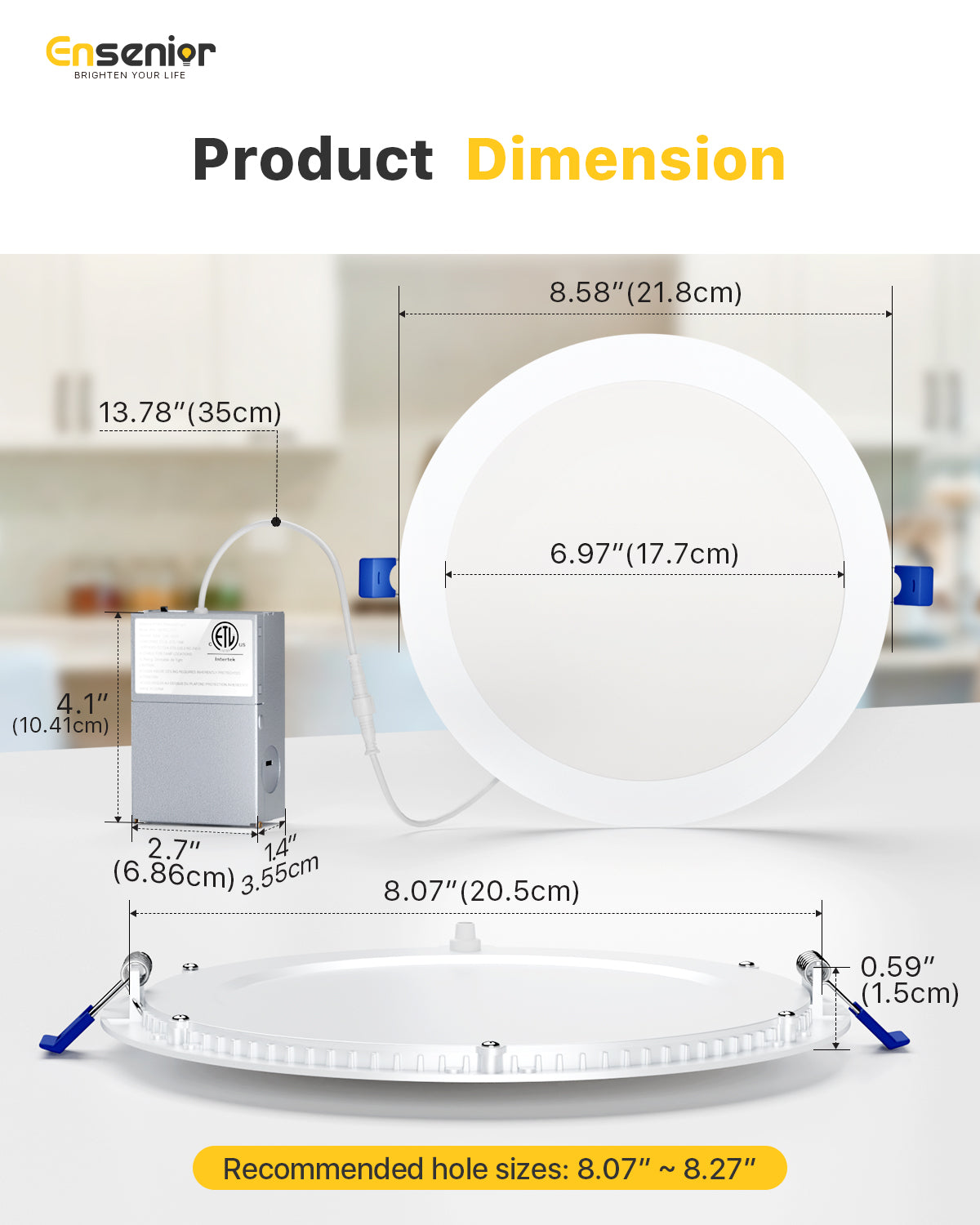 Ensenior 8 Inch 5CCT Led Recessed Ceiling Light