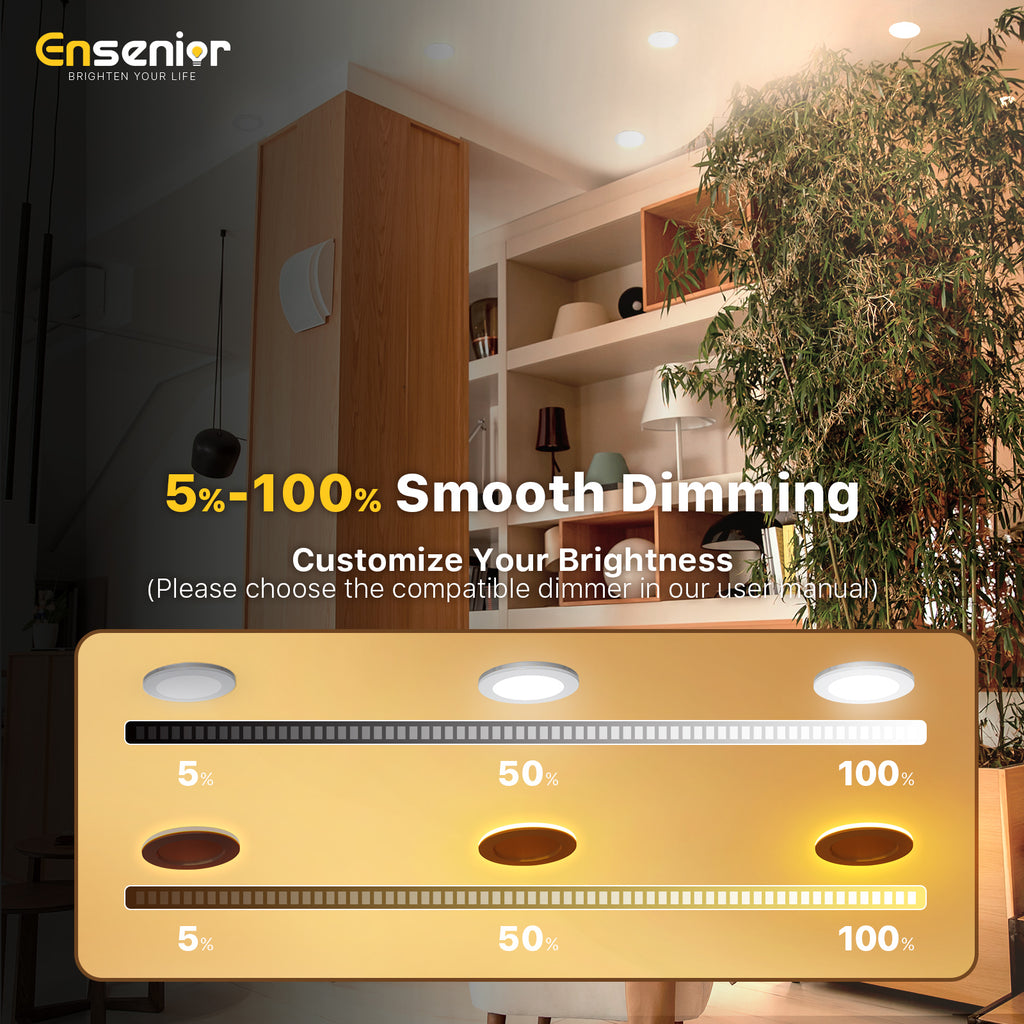 Ensenior 6/4 Inch LED Recessed Ceiling Light with Night Light