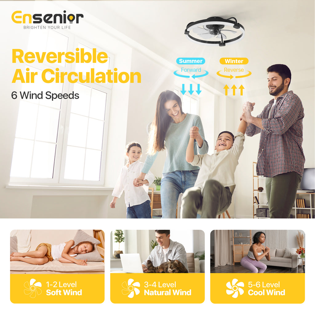 Ensenior 20'' Low Profile Ceiling Fans with Lights and Remote