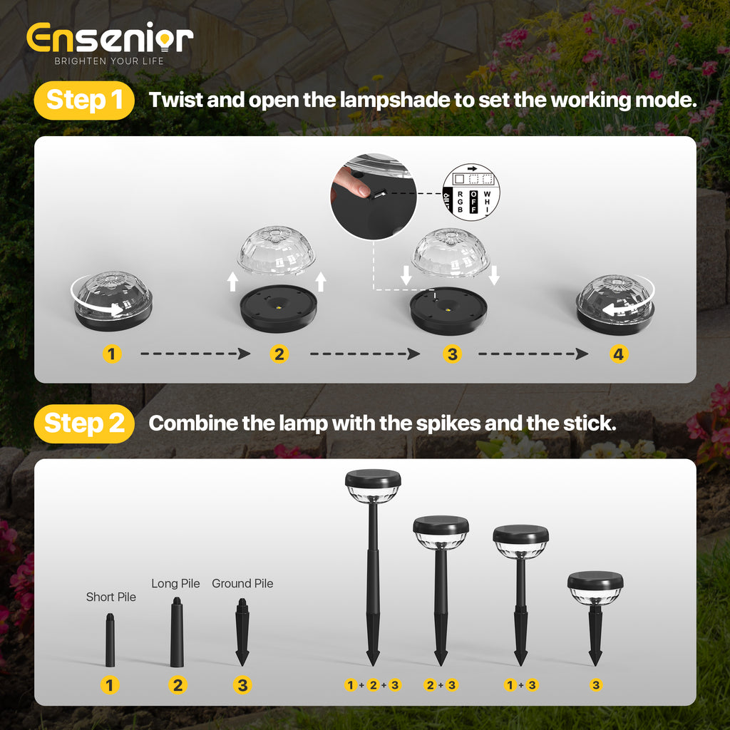Solar Lights Outdoor, 6500K & RGB LED Solar Garden Lights