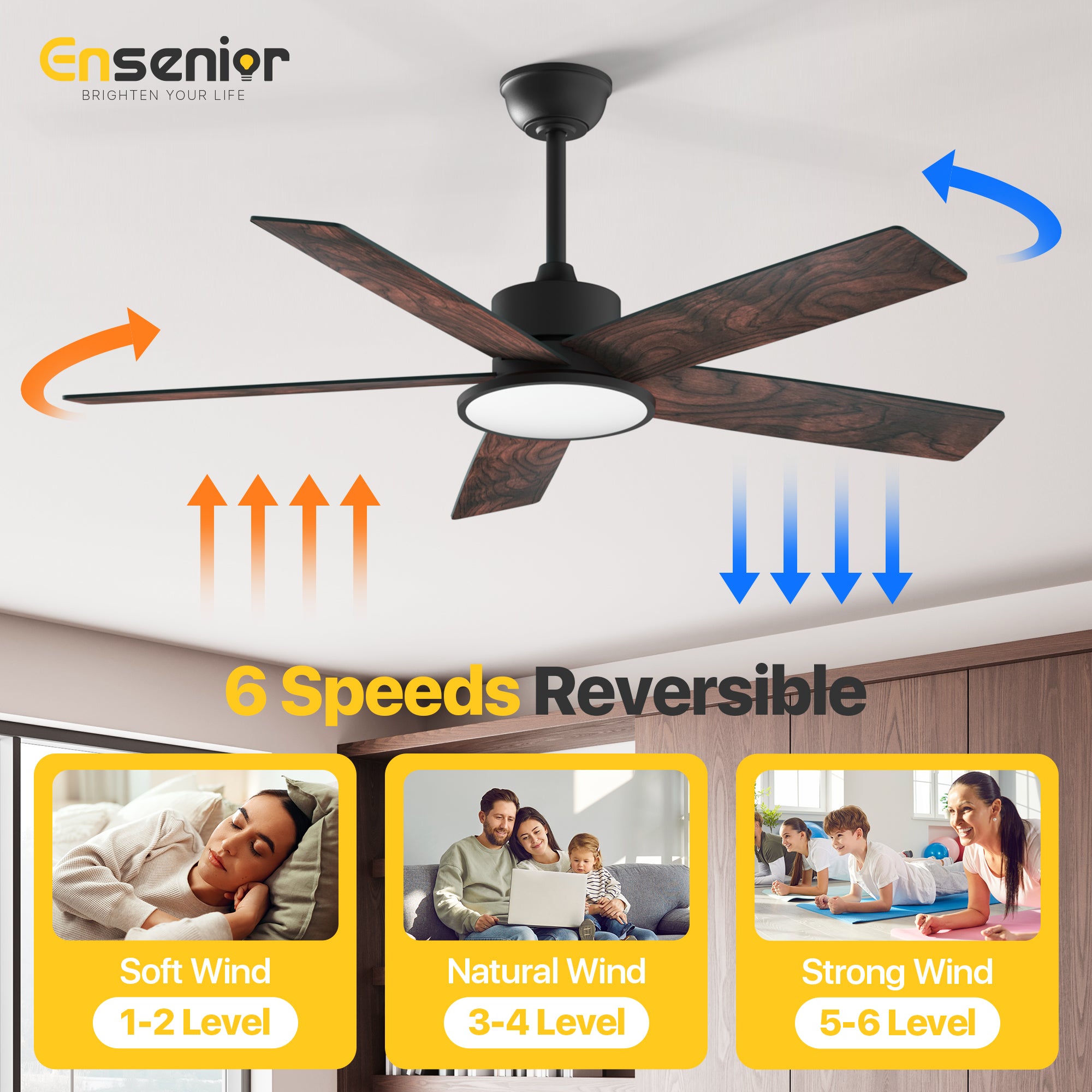 Ensenior Smart 52" Ceiling Fan with Light