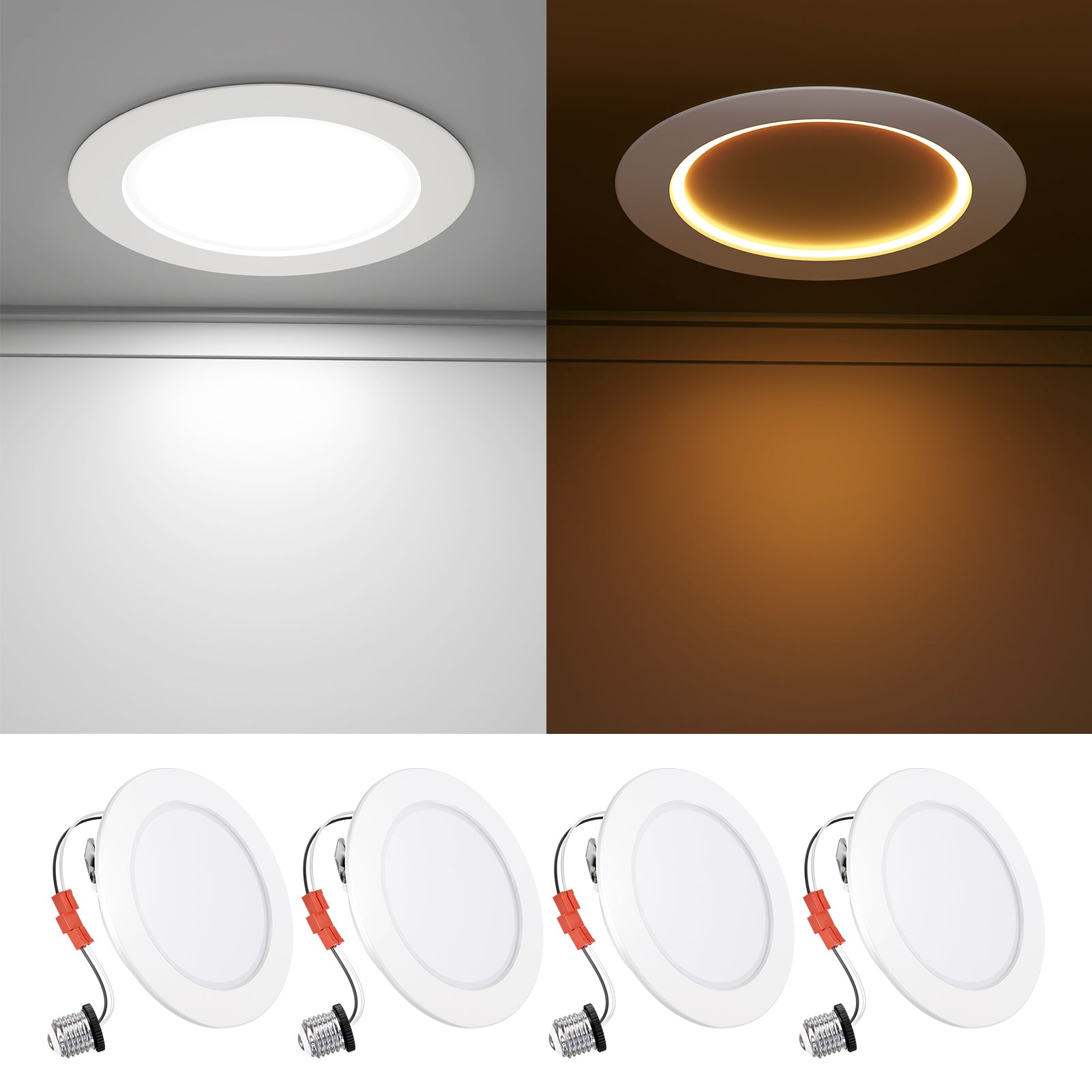 Ensenior 4/6/12/24 Pack 4 Inch 5CCT LED Can Lights with Night Light, Retrofit Led Recessed Lighting, Dimmable, 7W 120V, 700LM