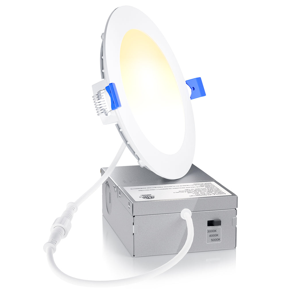 Ensenior 4 Inch LED Recessed Light, 3CCT Dimmable Canless Wafer, 3000K 4000K 5000K Selectable, 5%-100% Dimmable, 750LM 9W 120V, IC & Damp Rated, ETL & FCC & UL Certified, 50000h Life Span