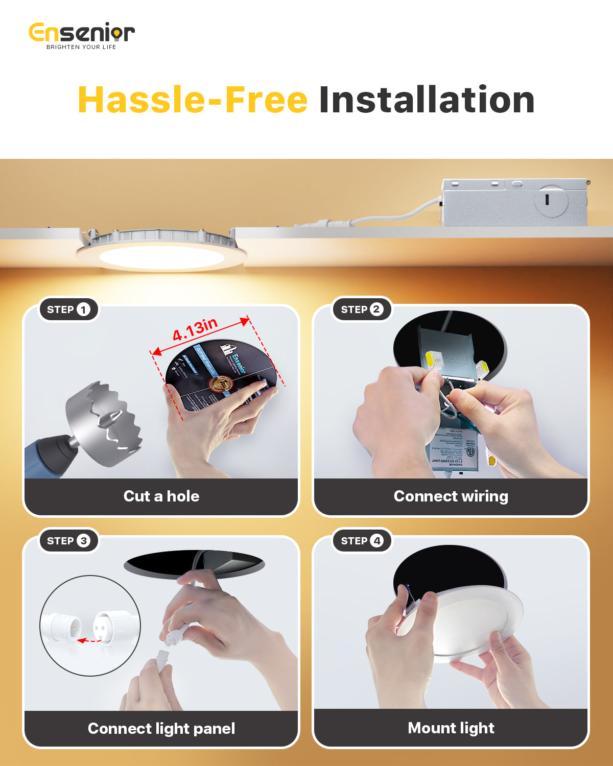 Ensenior 6/12/24/36 Pack 4-Inch LED Recessed Ceiling Light, Dimmable, 2700K-5000K 5CCT, High Brightness Dimmable Canless Wafer Downlight - ETL&FCC&IC