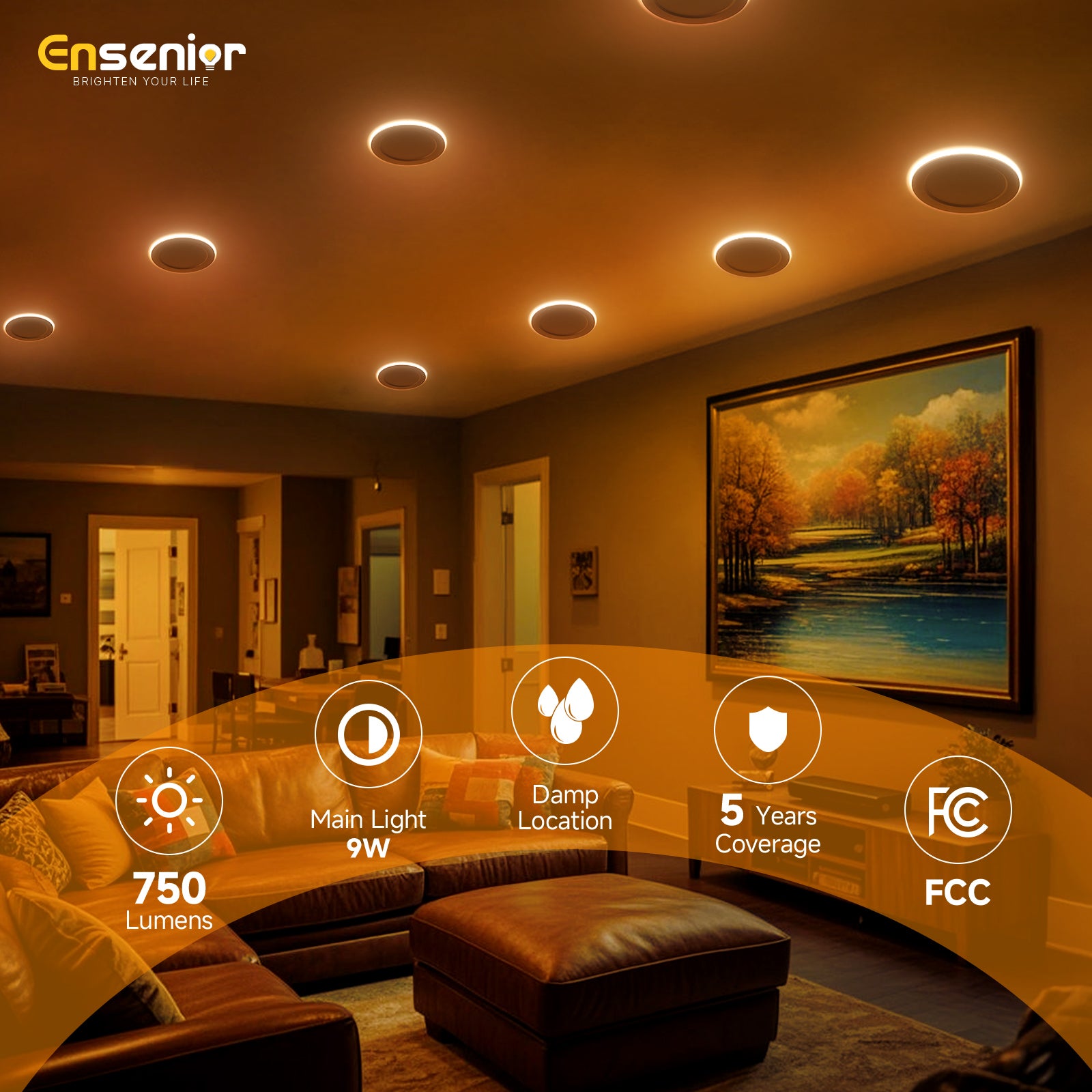 Ensenior 6/4 Inch LED Recessed Ceiling Light with Night Light