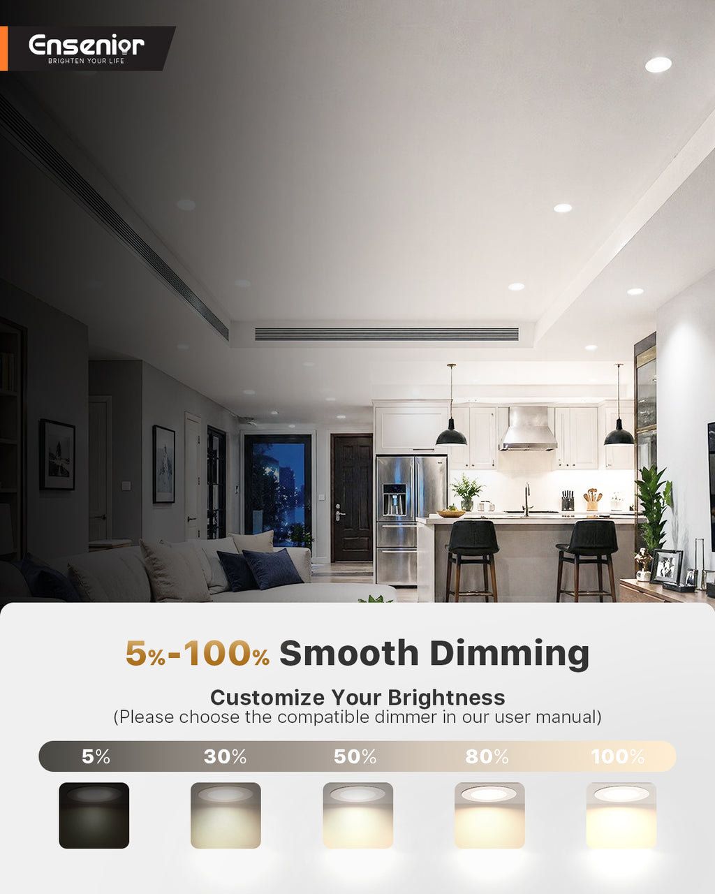 Ensenior 4 Inch LED Retrofit Recessed Can Lights, 5CCT, 7W, 700LM