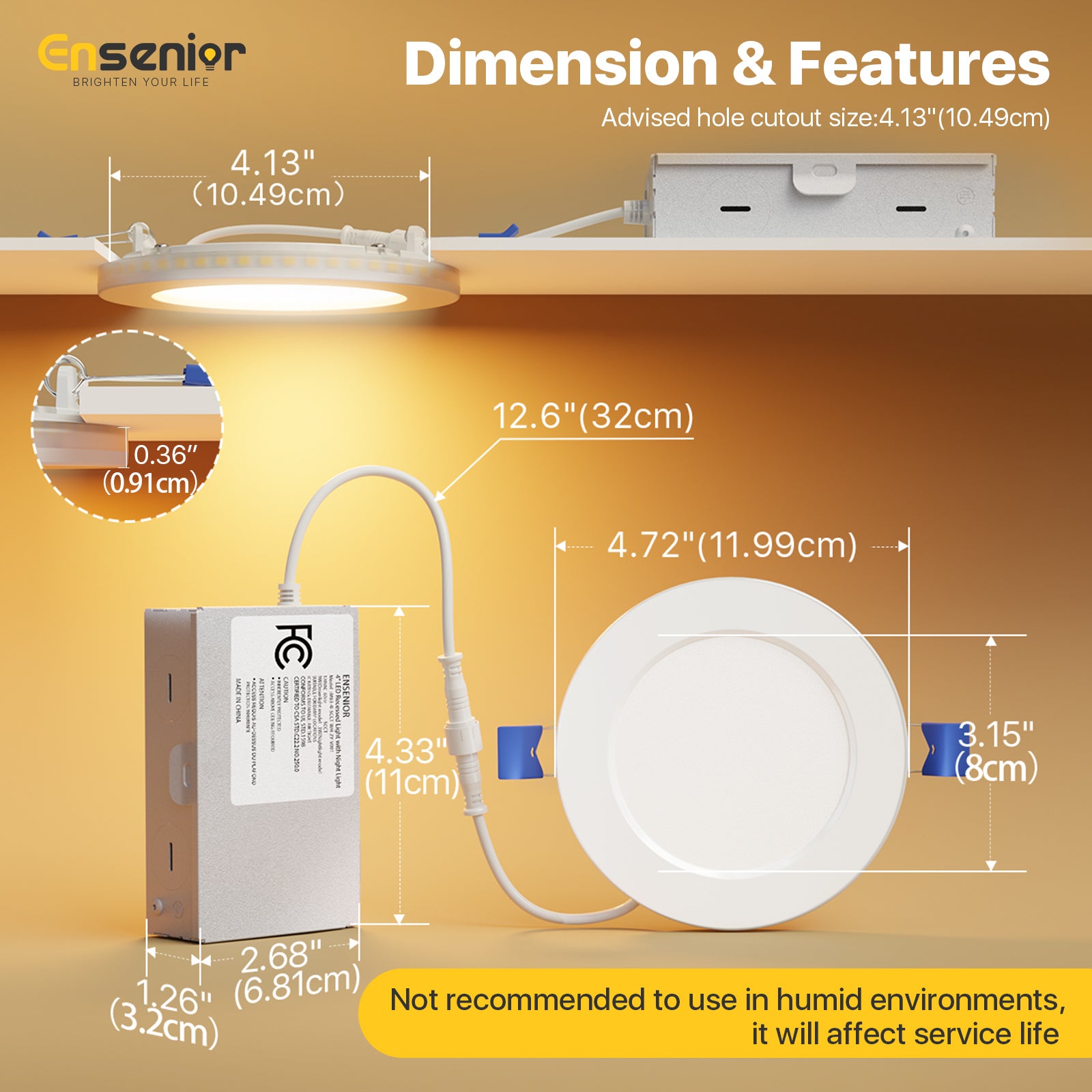 Ensenior 6/4 Inch LED Recessed Ceiling Light with Night Light