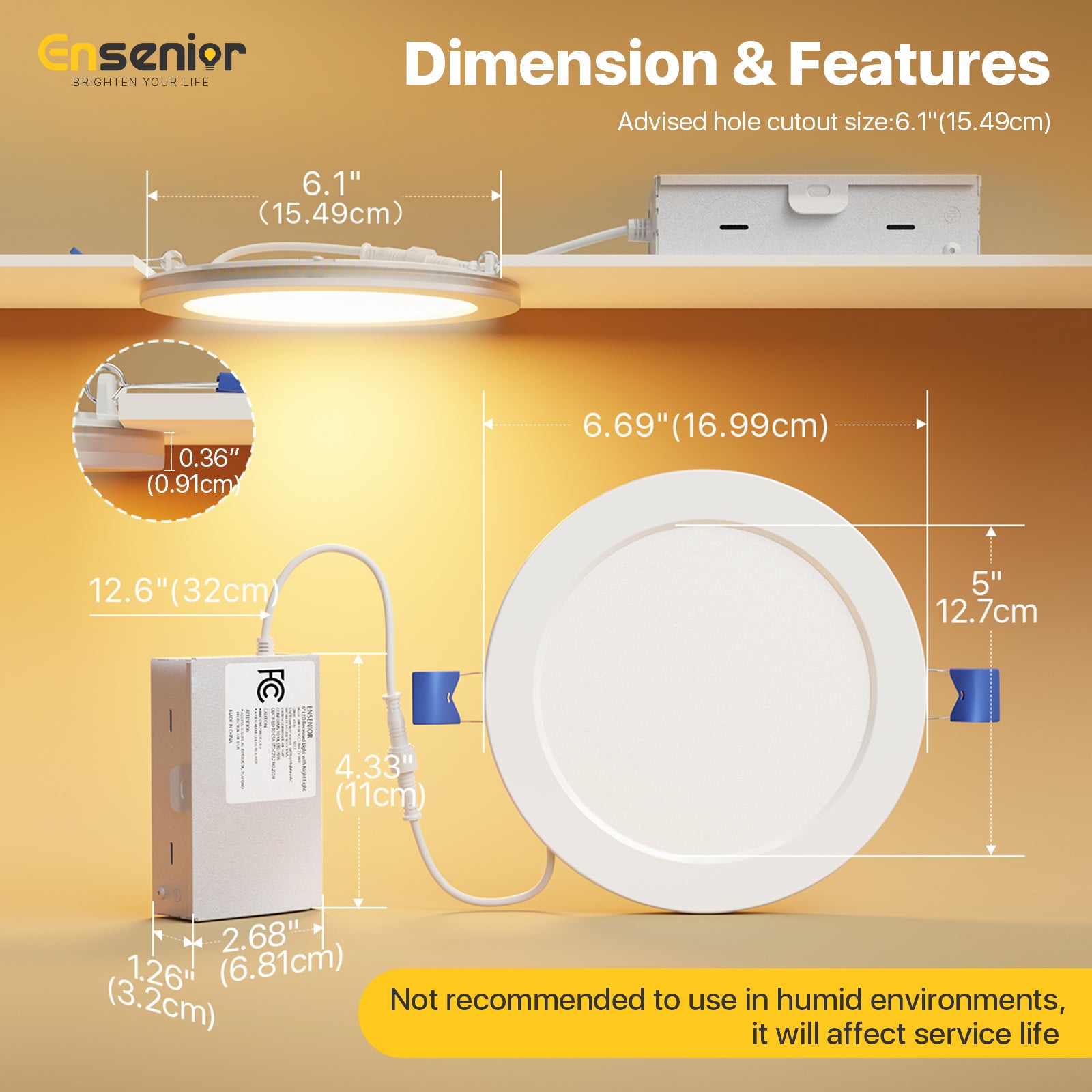 Ensenior 6/4 Inch LED Recessed Ceiling Light with Night Light