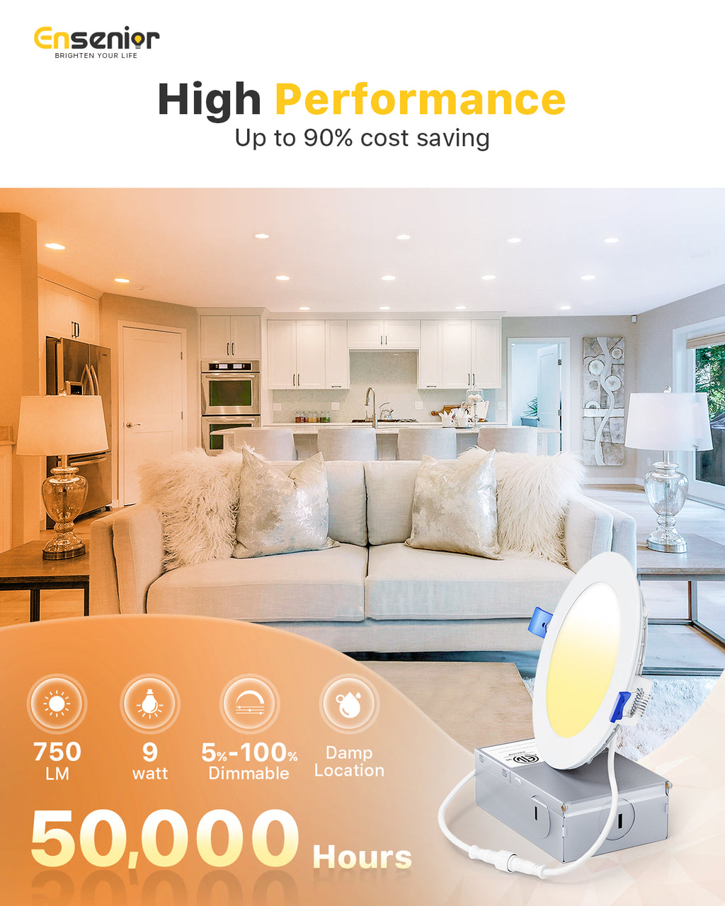 Ensenior 6/12/24/36 Pack 4-Inch LED Recessed Ceiling Light, Dimmable, 2700K-5000K 5CCT, High Brightness Dimmable Canless Wafer Downlight - ETL&FCC&IC