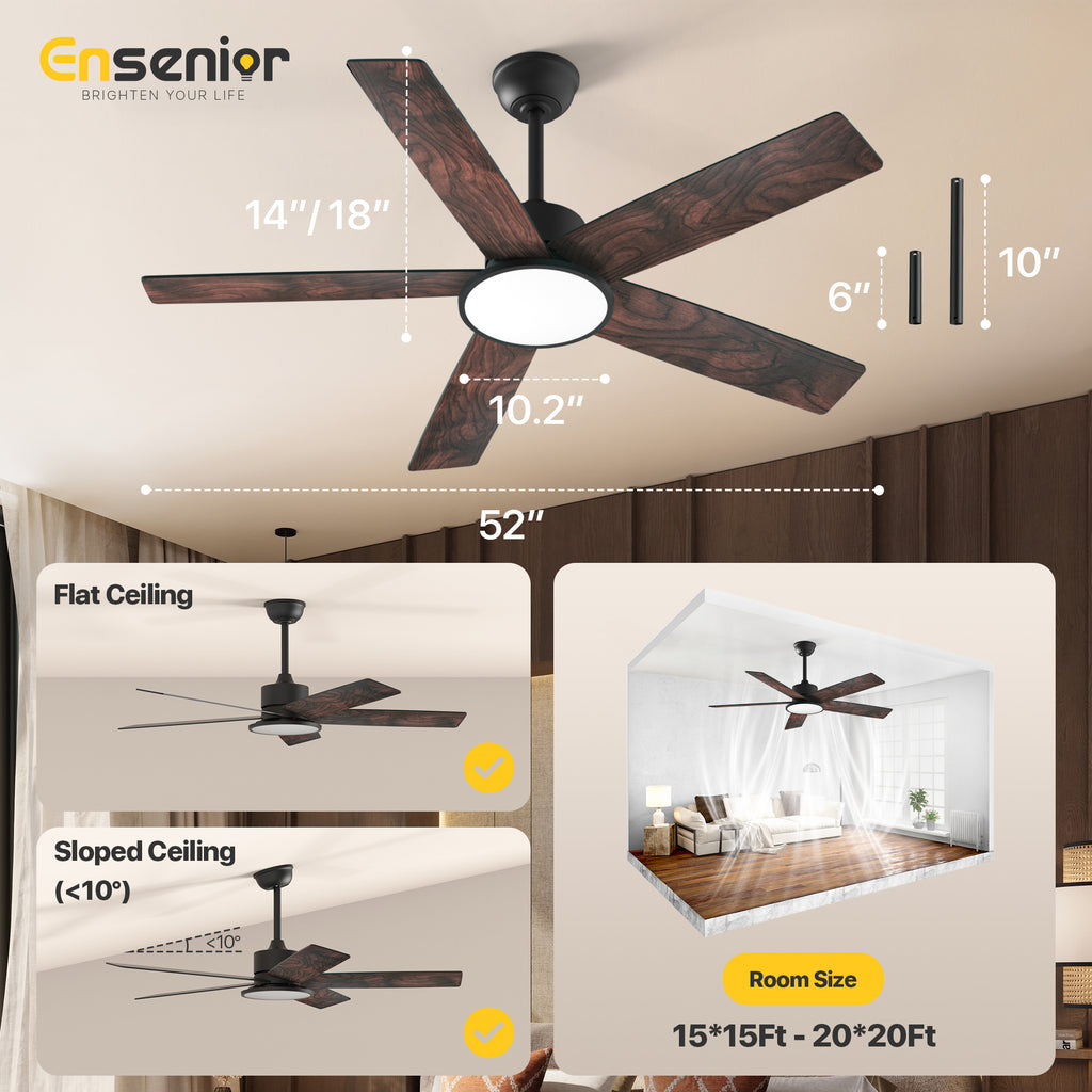 Ensenior Smart 52" Ceiling Fan with Light