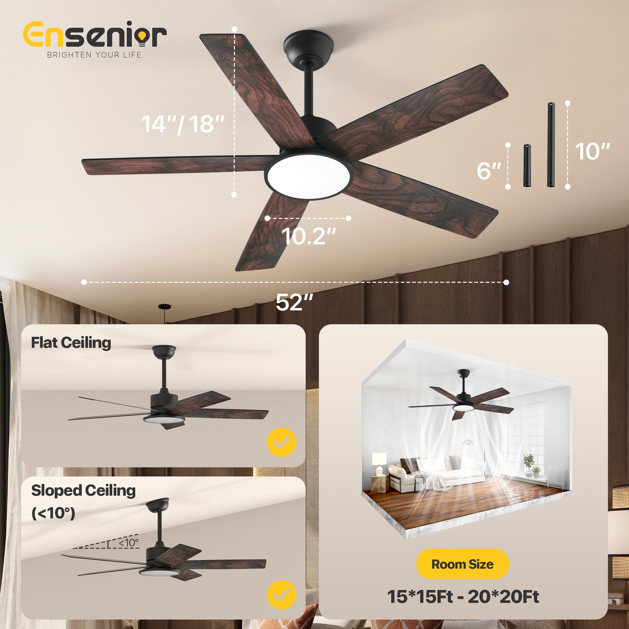 Ensenior Smart 52" Ceiling Fan with Light