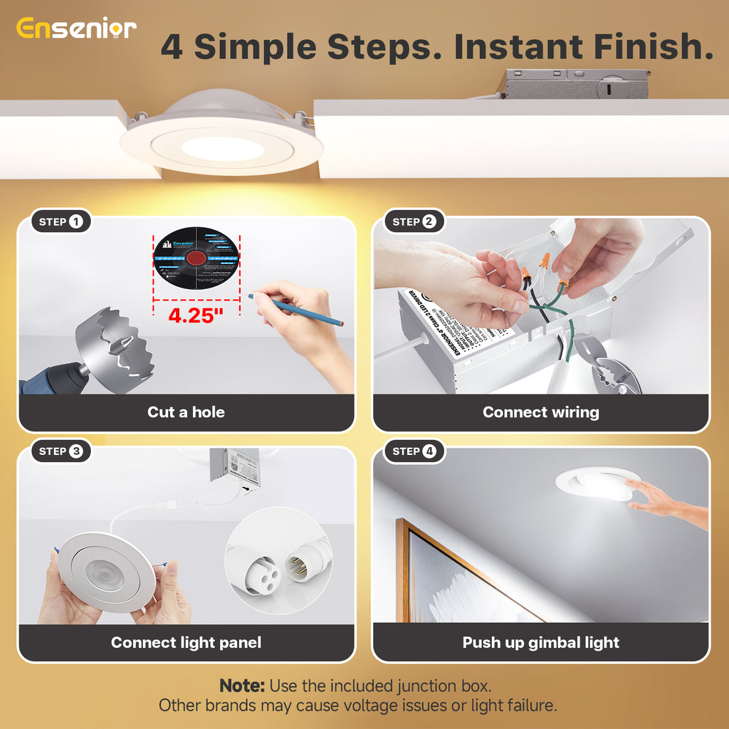 Ensenior 4 Inch Gimbal LED Recessed Light, 5CCT, 9W, 900LM