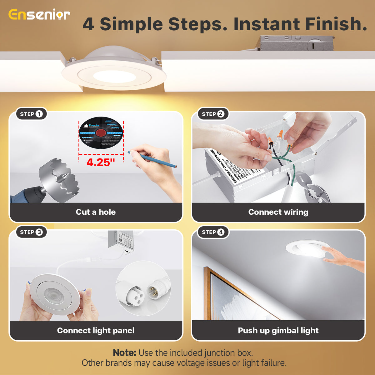 Ensenior 4 Inch Gimbal LED Recessed Light, 5CCT, 9W, 900LM