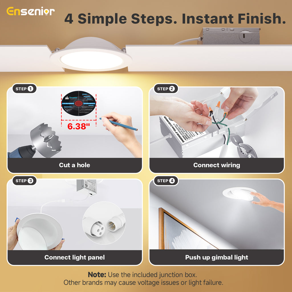 Ensenior 6 Inch Gimbal LED Recessed Light, 5CCT, 12W, 1200LM