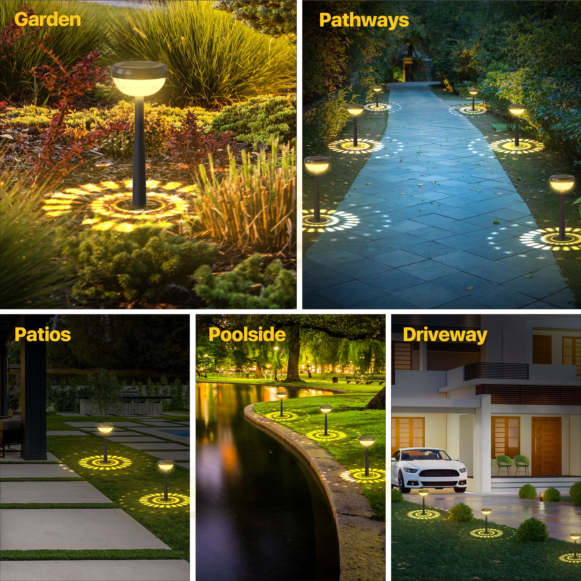 Solar Lights Outdoor, 6500K & RGB LED Solar Garden Lights