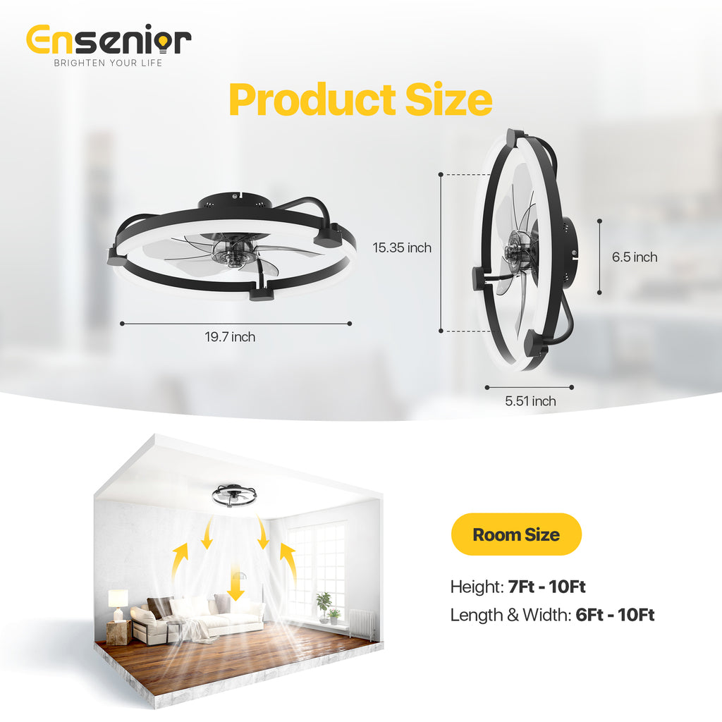 Ensenior 20'' Low Profile Ceiling Fans with Lights and Remote