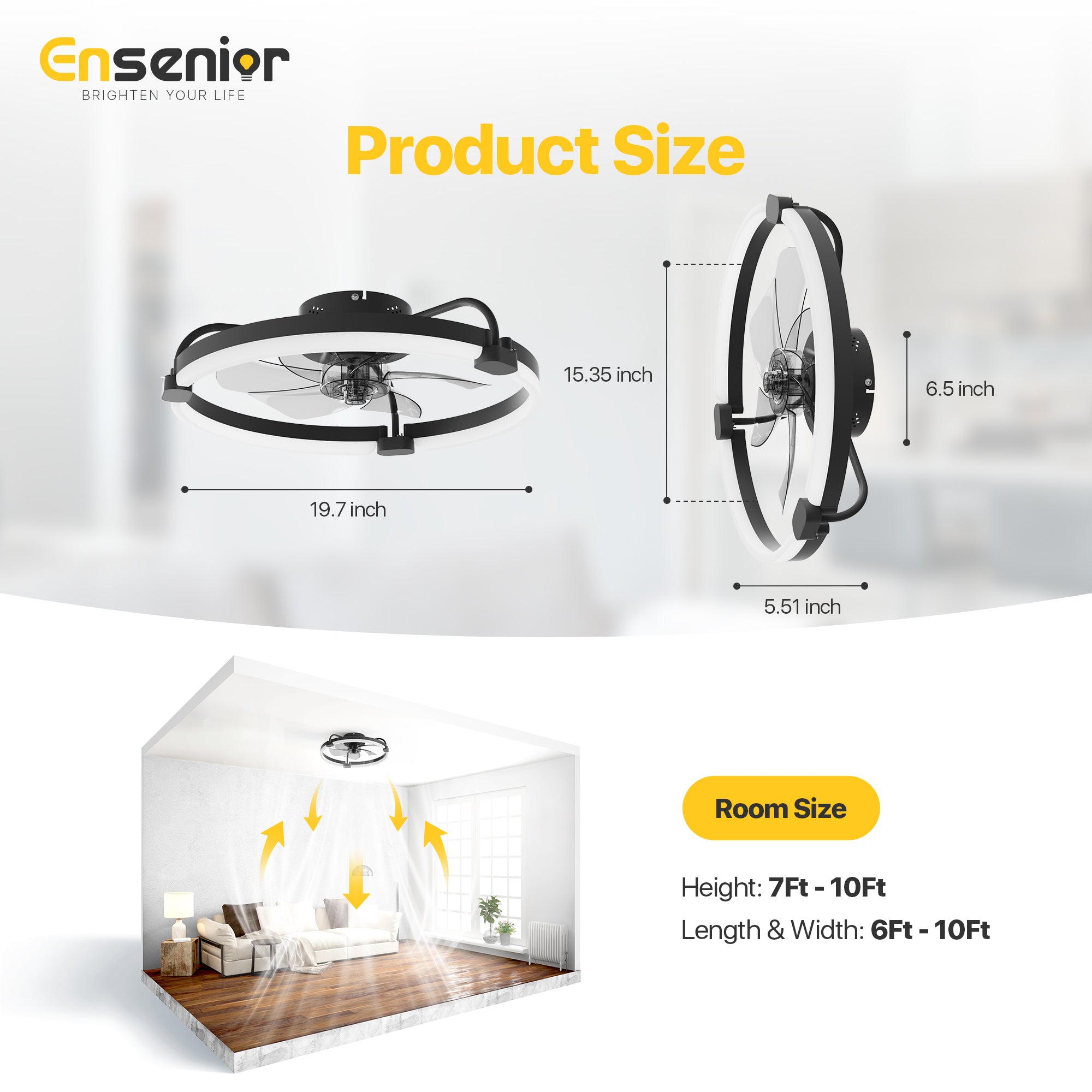 Ensenior 20'' Low Profile Ceiling Fans with Lights and Remote