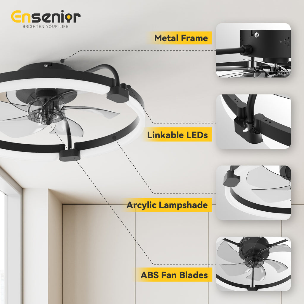 Ensenior 20'' Low Profile Ceiling Fans with Lights and Remote