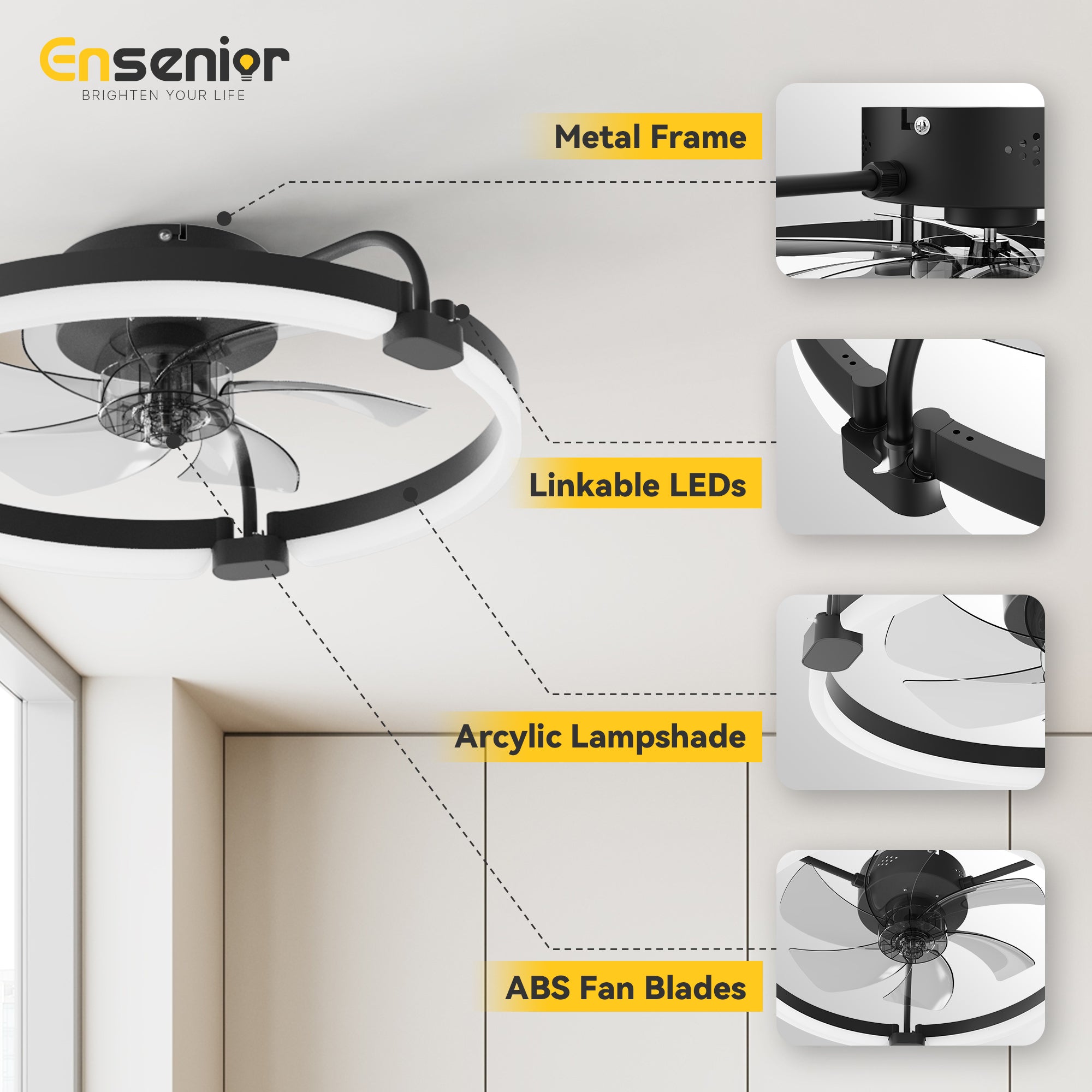 Ensenior 20'' Low Profile Ceiling Fans with Lights and Remote