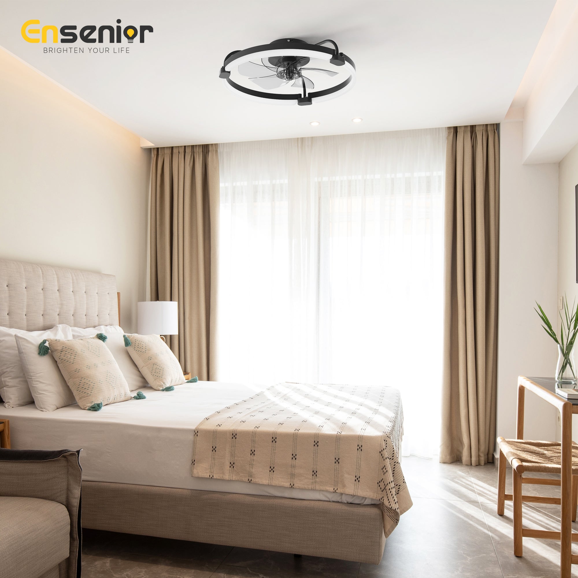 Ensenior 20'' Low Profile Ceiling Fans with Lights and Remote