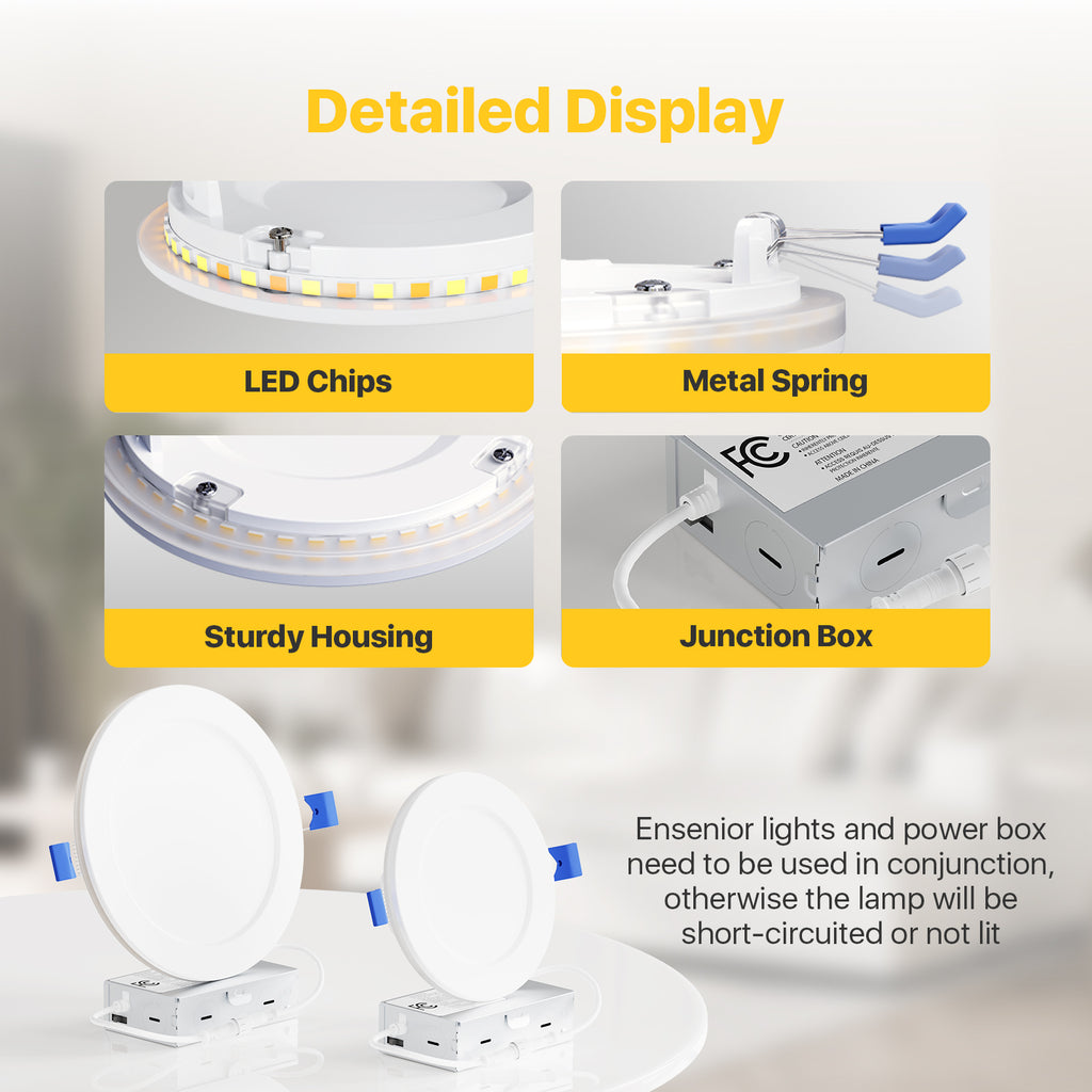 Ensenior 6/4 Inch LED Recessed Ceiling Light with Night Light